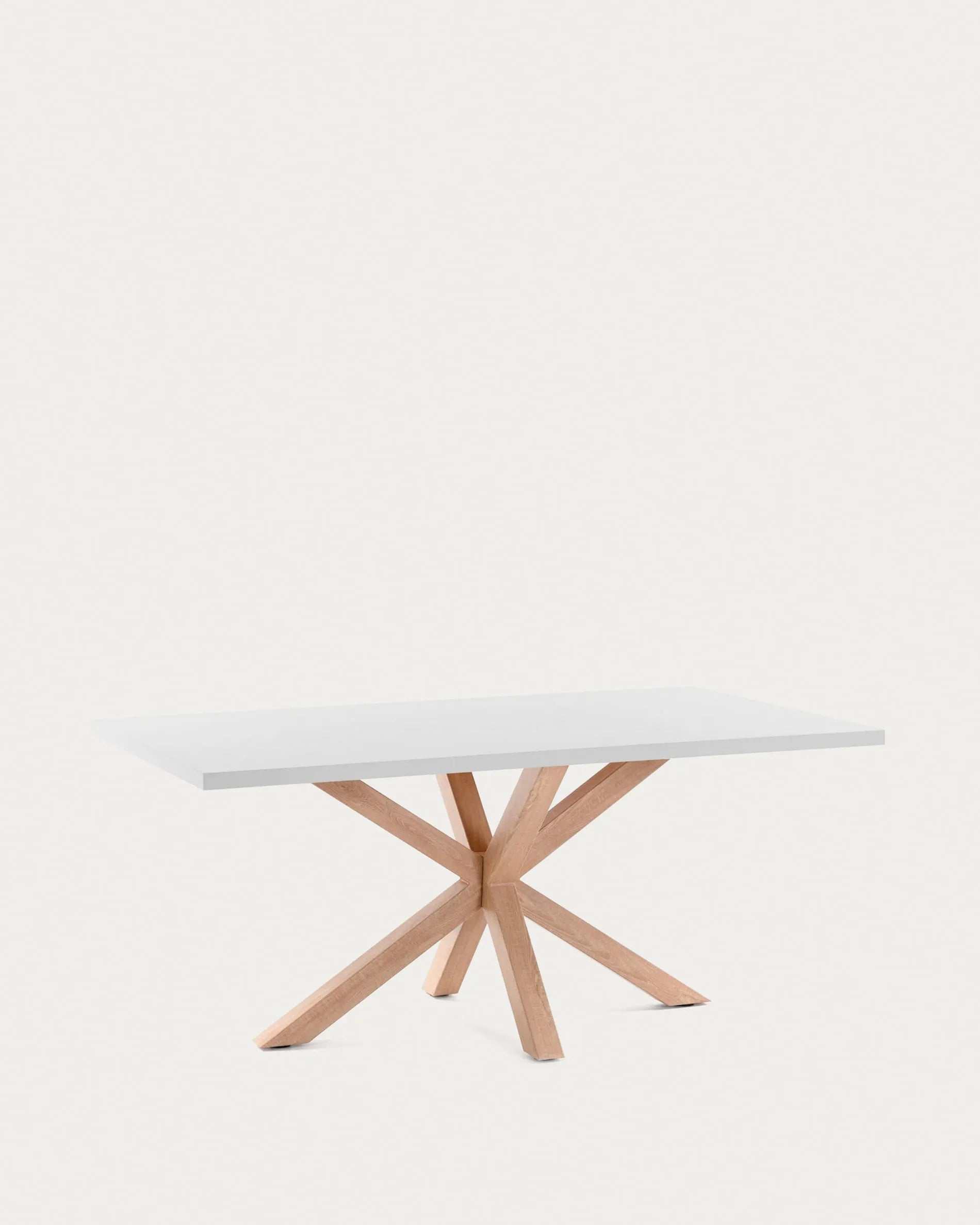 Tisch Argo: Elegante weiße Melaminplatte, robuste Stahlbeine in Holzoptik, 200x100 cm, modernes Design, ideal für stilvolle Räume.