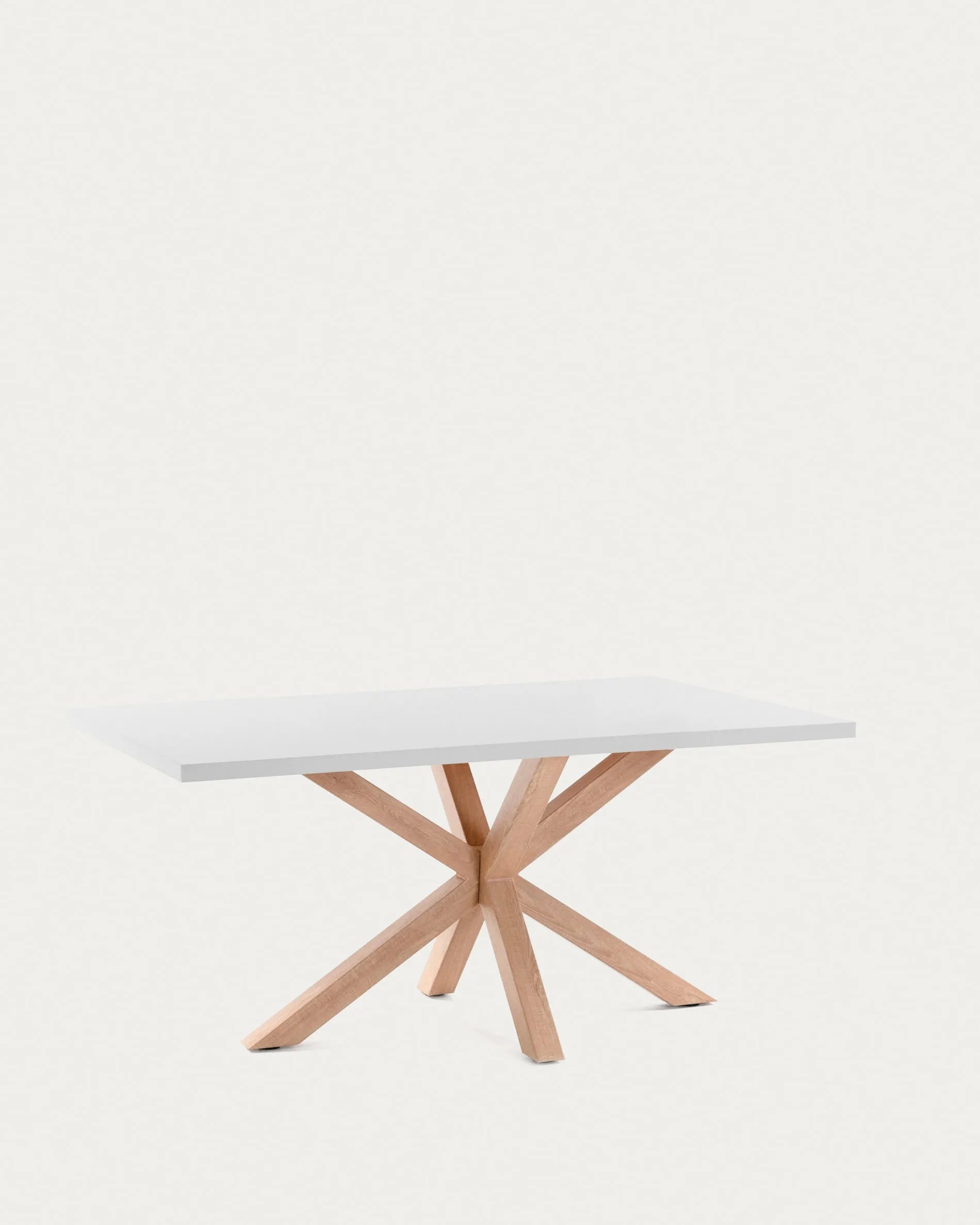 Moderner Tisch Argo: Weiße Melaminplatte, Stahlbeine in Holzoptik, 180x100 cm, perfekt für Esszimmer oder Büro, elegant und langlebig.