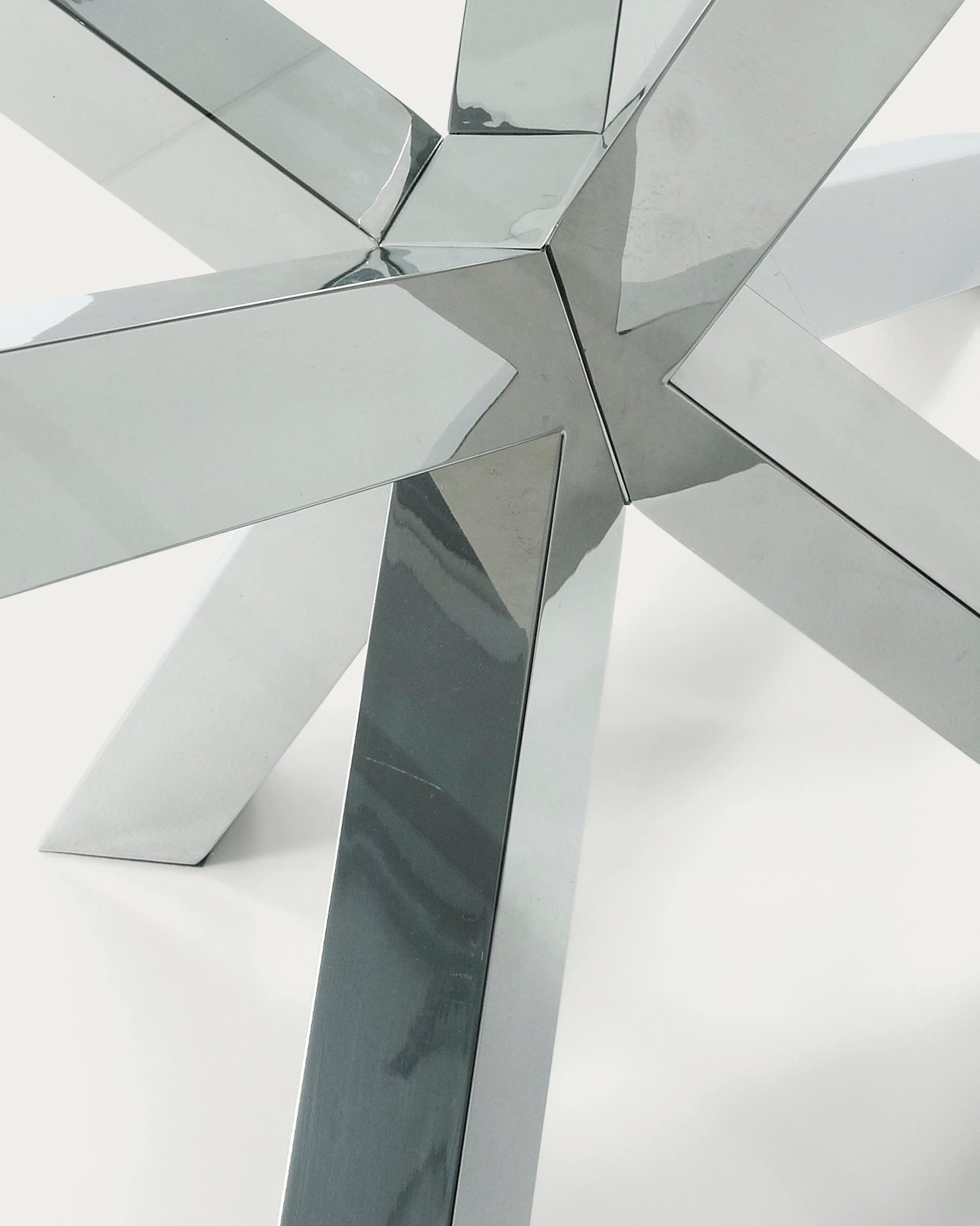 Eleganter Argo Tisch mit Glasplatte und Edelstahlgestell, 160x90 cm, perfekt für moderne Wohn- und Esszimmer.