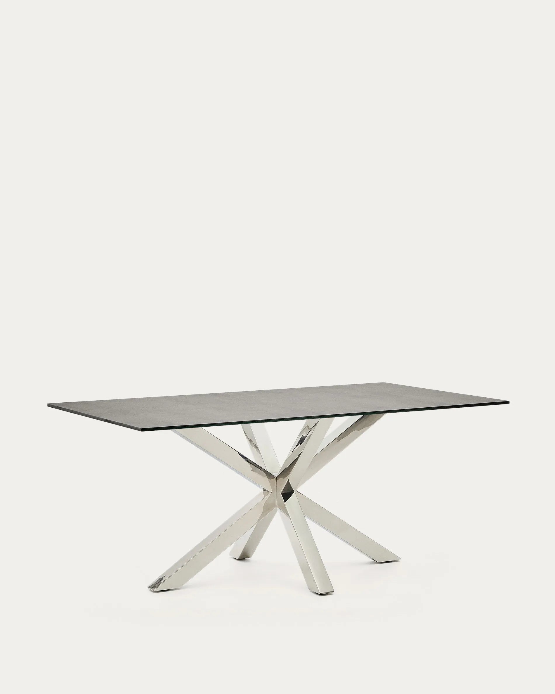 Moderner Tisch Argo mit Porzellanplatte in Iron Moss und Edelstahlbeinen, 160x90 cm, ideal für stilvolle Wohnbereiche.