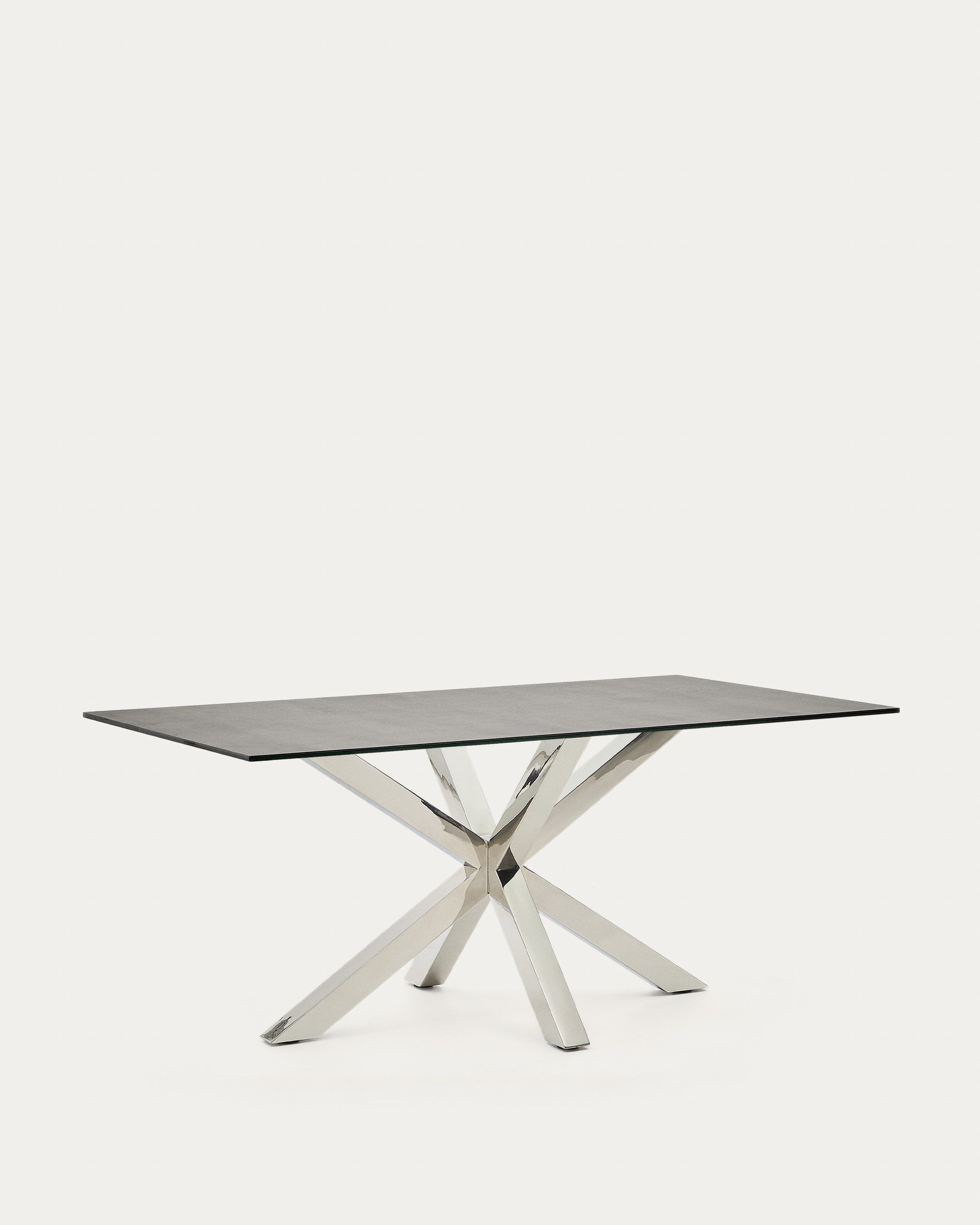 Moderner Tisch Argo mit Porzellanplatte in Iron Moss und Edelstahlbeinen, 160x90 cm, ideal für stilvolle Wohnbereiche.