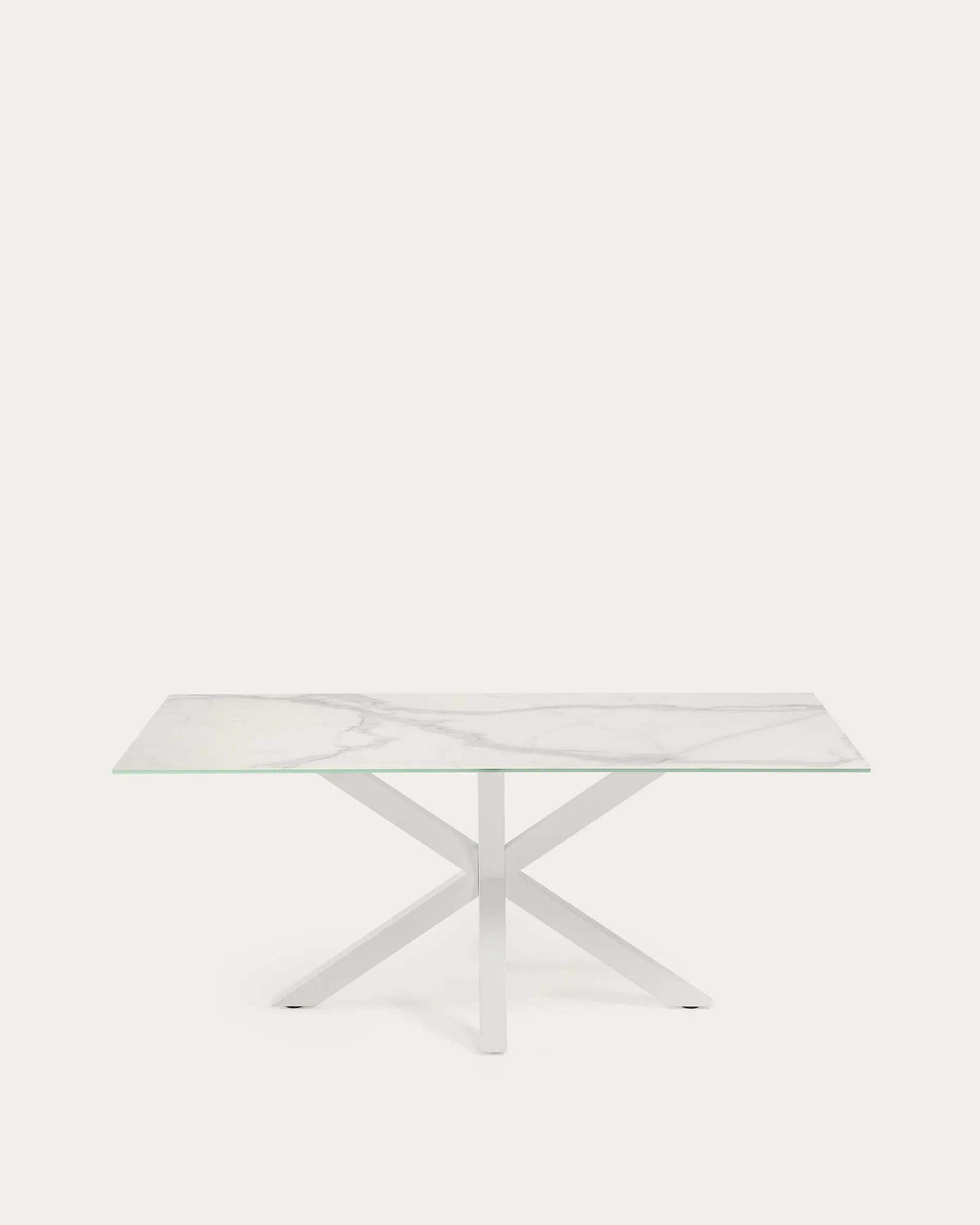 Eleganter Tisch Argo mit weisser Kalos-Porzellanplatte und Stahlbeinen, 160x90 cm, perfekt für moderne Wohn- und Essbereiche.
