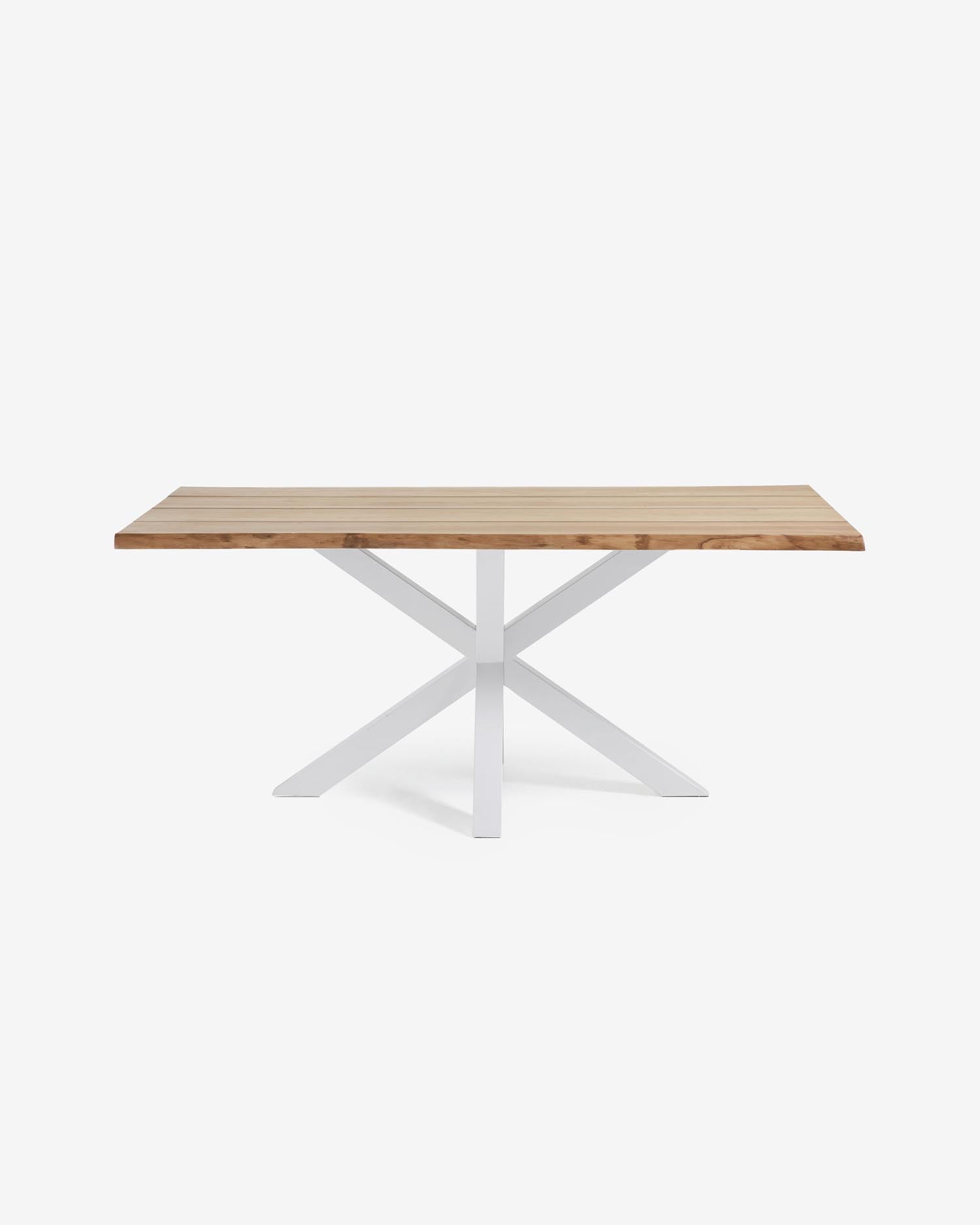 Entdecken Sie den eleganten Argo Esstisch von Kave Home: Eichenfurnier, Stahlbeine in Weiß, 160 x 90 cm – ideal für stilvolle Essmomente.