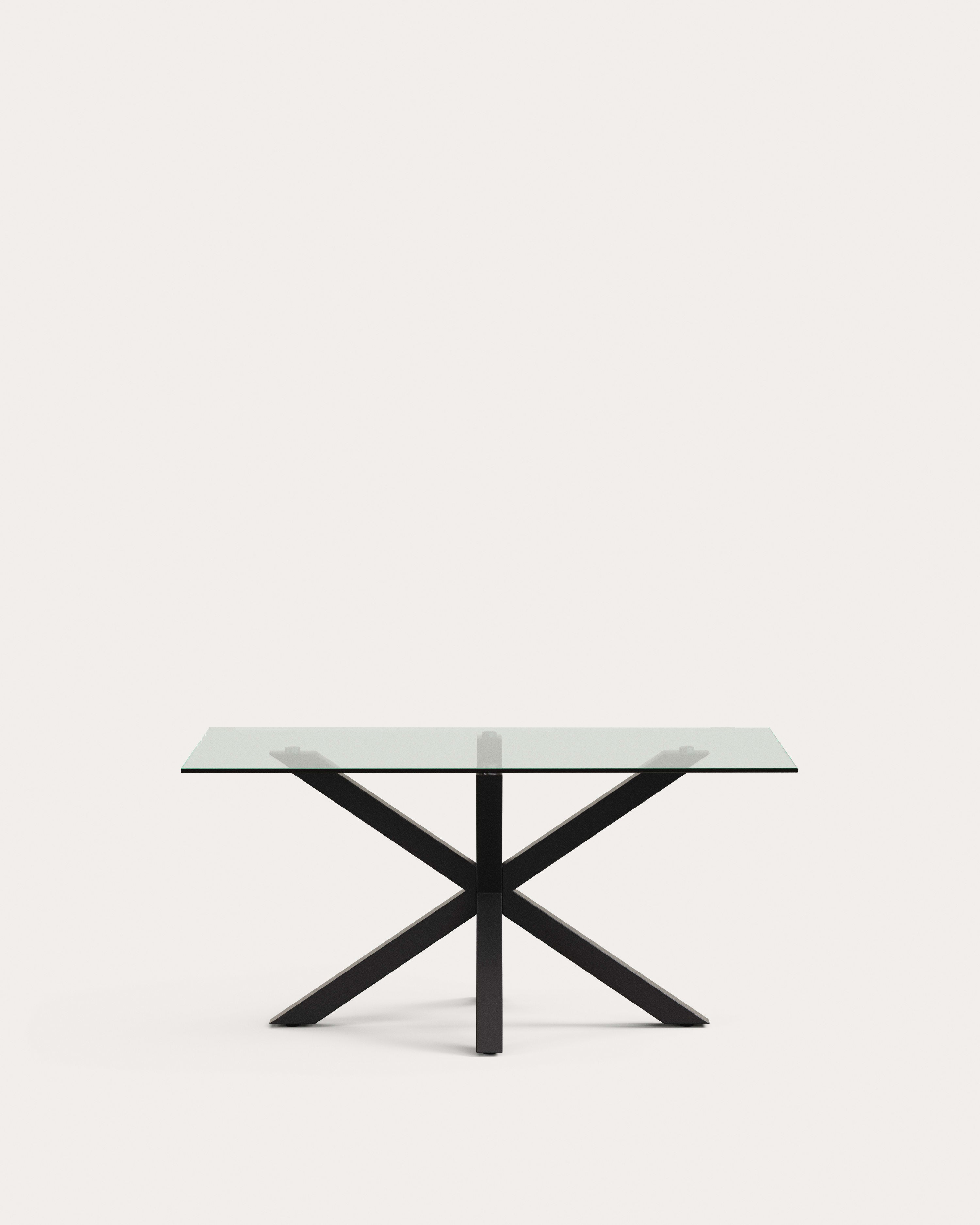 3D-Modell: Argo Tisch, 160x90 cm, Glasplatte, schwarze Stahlbeine. Modern, stabil, ideal für Esszimmer. AR-kompatibel.