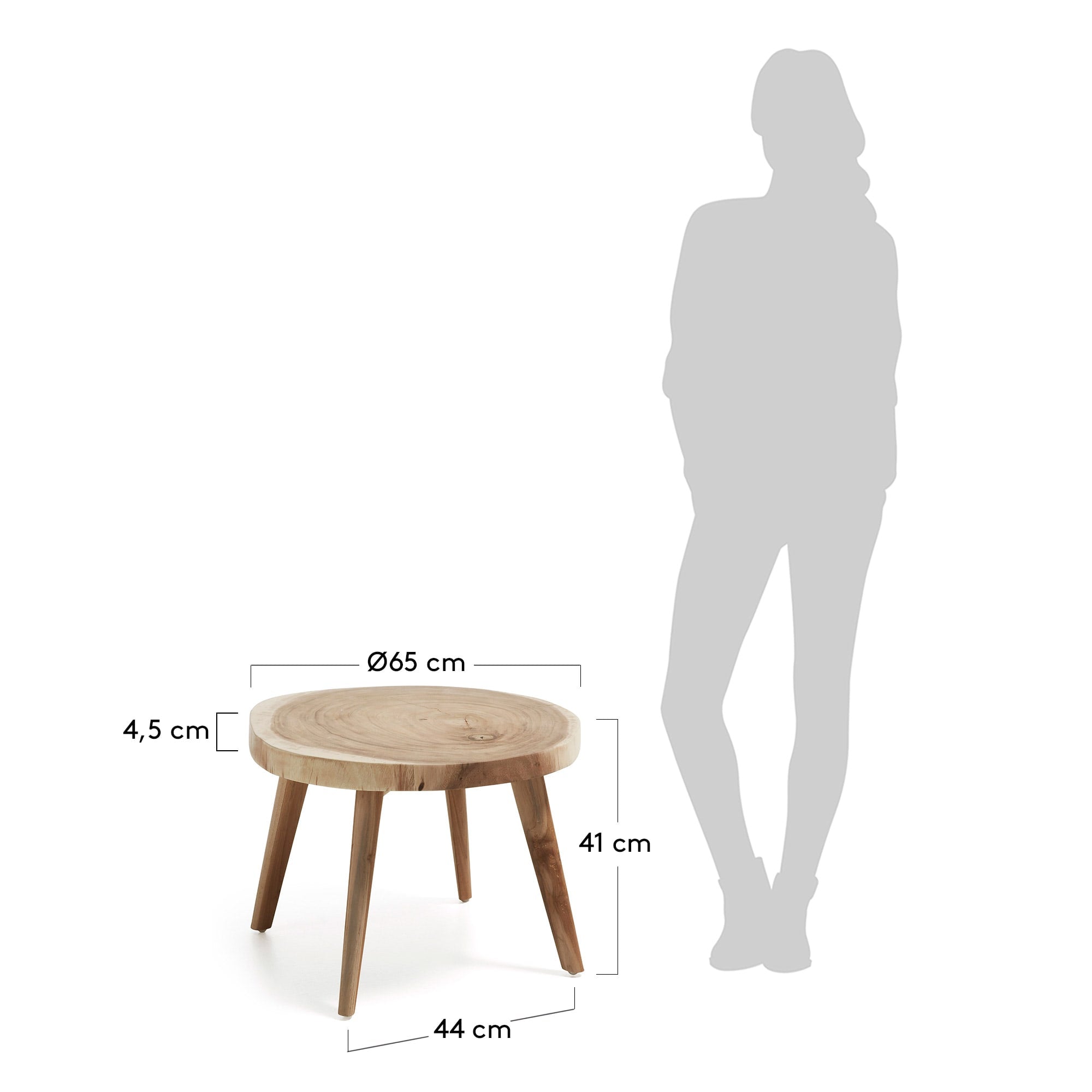 Eleganter Beistelltisch aus Munggurholz, ideal für Terrasse oder Garten, robust und stilvoll, Ø 65 cm, pflegeleicht.