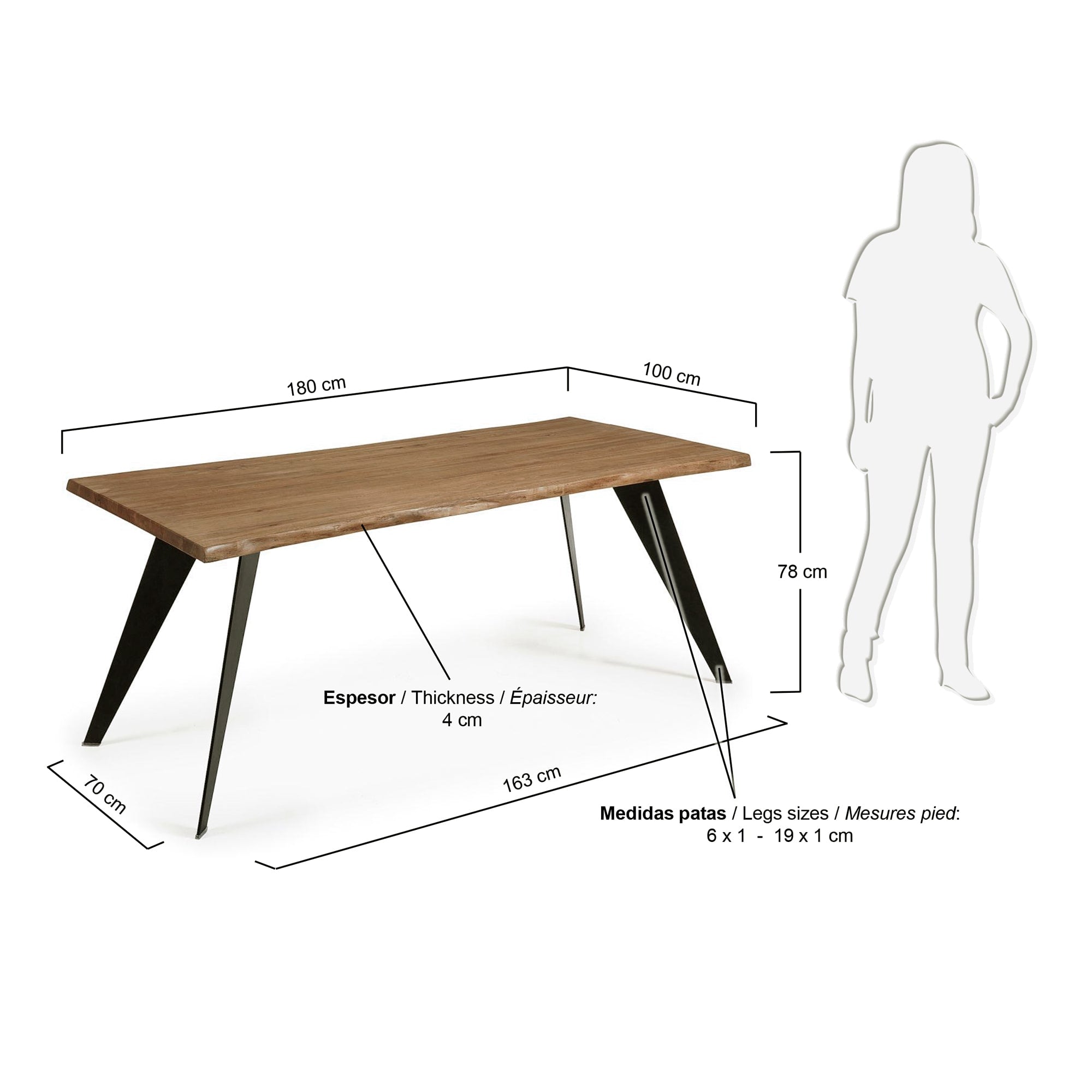 Stilvoller Koda Tisch von Kave Home: Eichenfurnier mit Antikfinish, robuste Stahlbeine in Schwarz, 180 x 100 cm – perfekt für unvergessliche Momente.