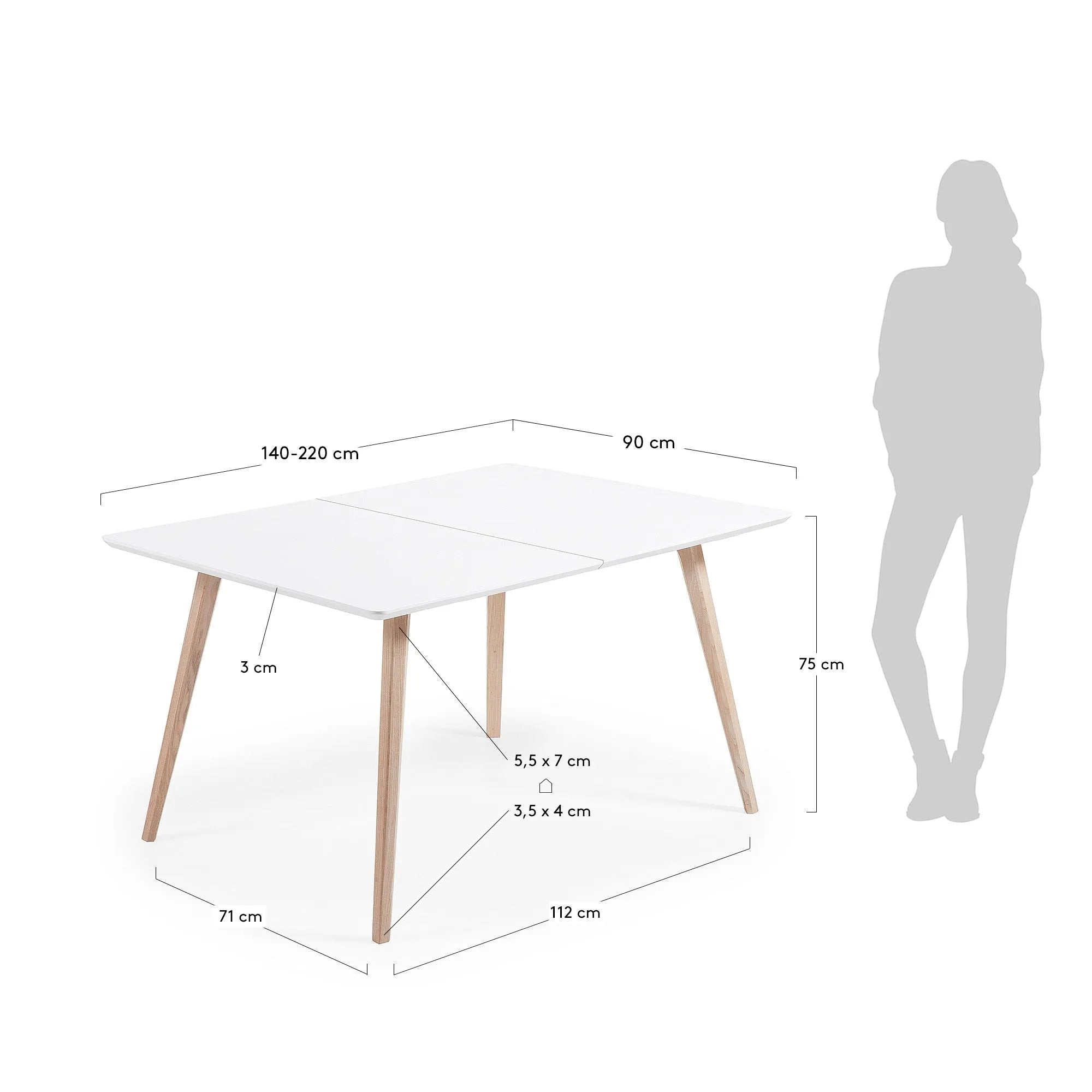 Eunice ausziehbarer Tisch von Kave Home, 140-220 x 90 cm, modernes Design, ideal für Esszimmer, hochwertig und funktional.
