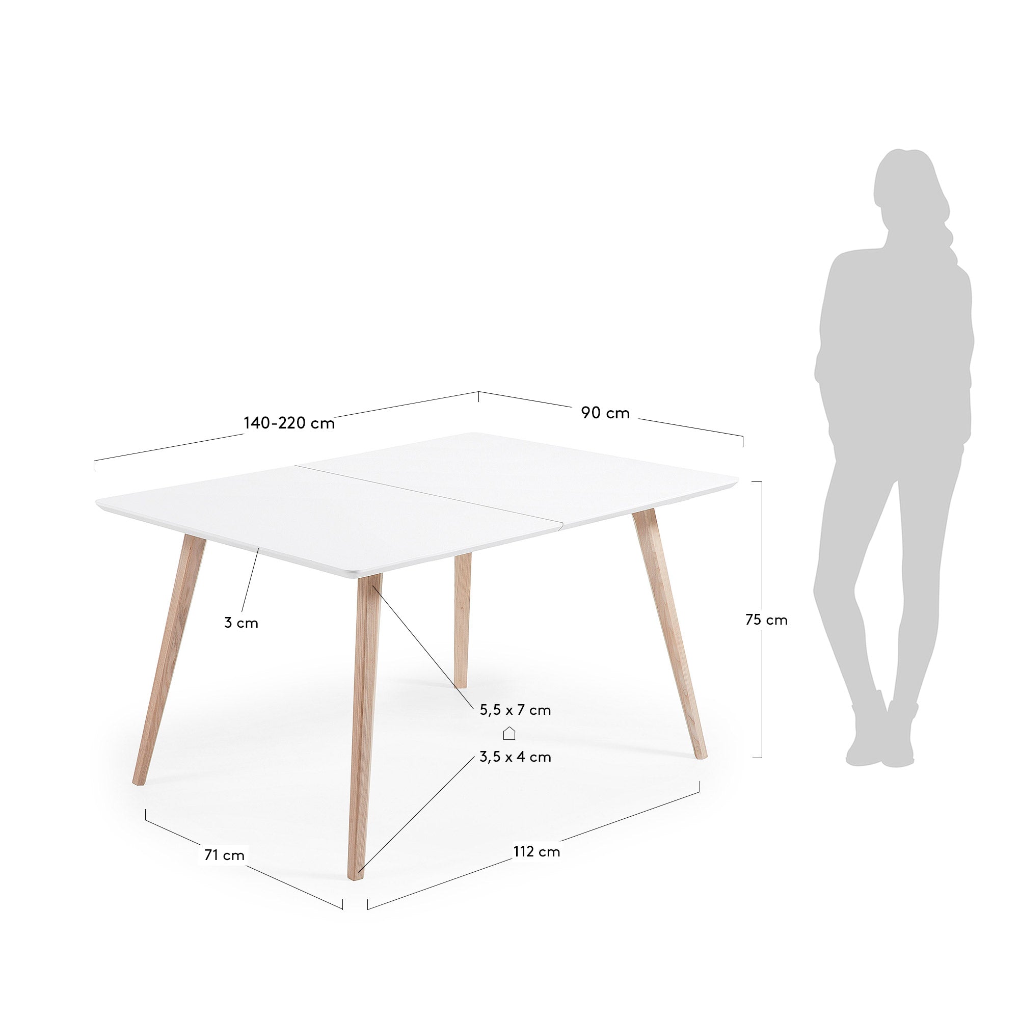 Eunice ausziehbarer Tisch von Kave Home, 140-220 x 90 cm, stilvoll, praktisch, perfekt für Esszimmer, modernes und elegantes Design.