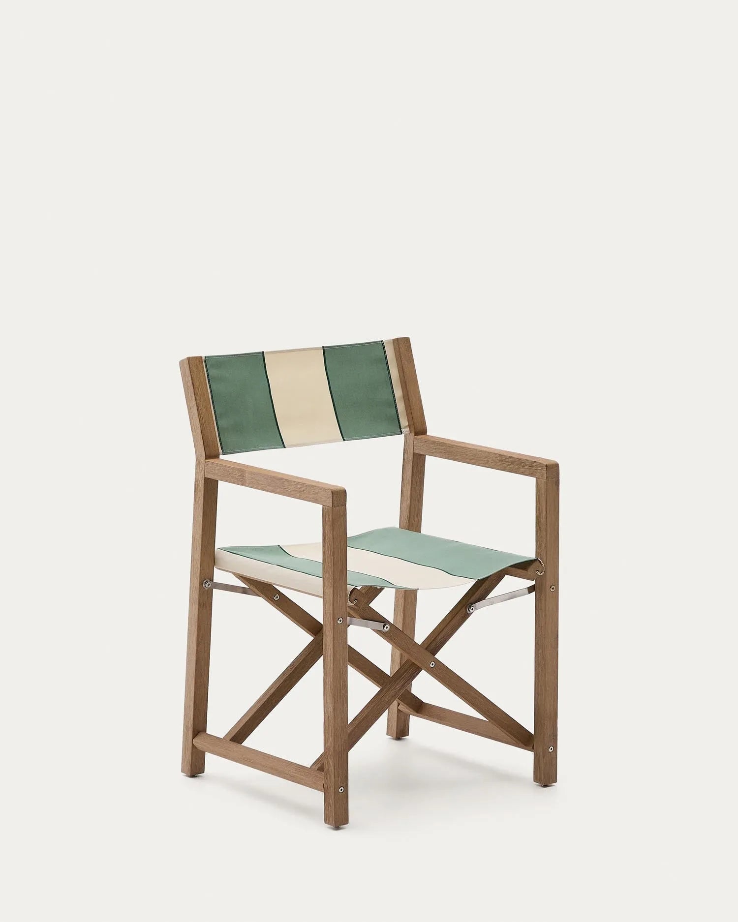Grün-beige gestreifter Outdoor-Klappstuhl Vilara aus massivem Akazienholz, FSC™ 100% in Grün präsentiert im Onlineshop von KAQTU Design AG. Gartenstuhl ist von Kave Home