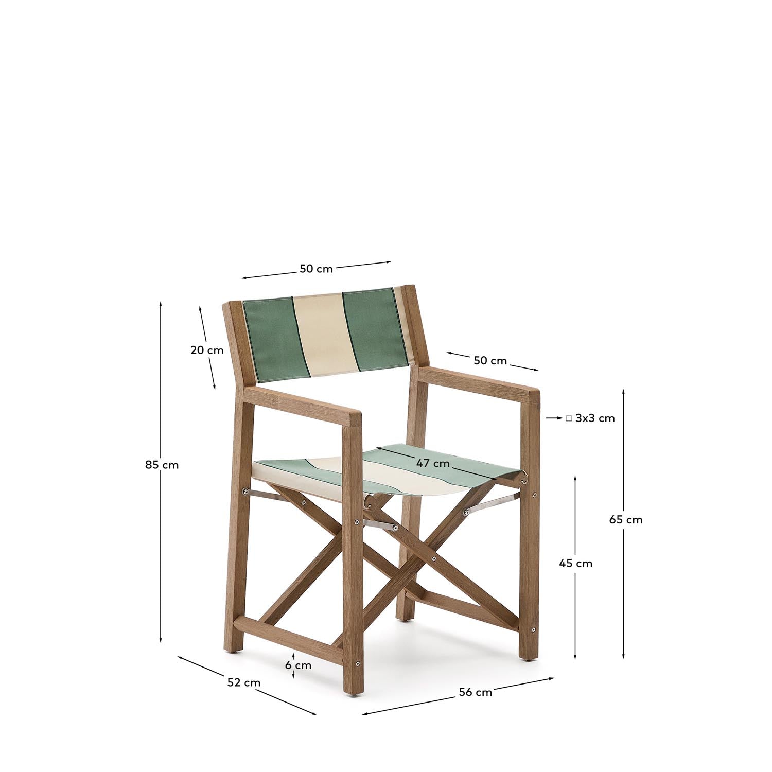 Grün-beige gestreifter Outdoor-Klappstuhl Vilara aus massivem Akazienholz, FSC™ 100% in Grün präsentiert im Onlineshop von KAQTU Design AG. Gartenstuhl ist von Kave Home