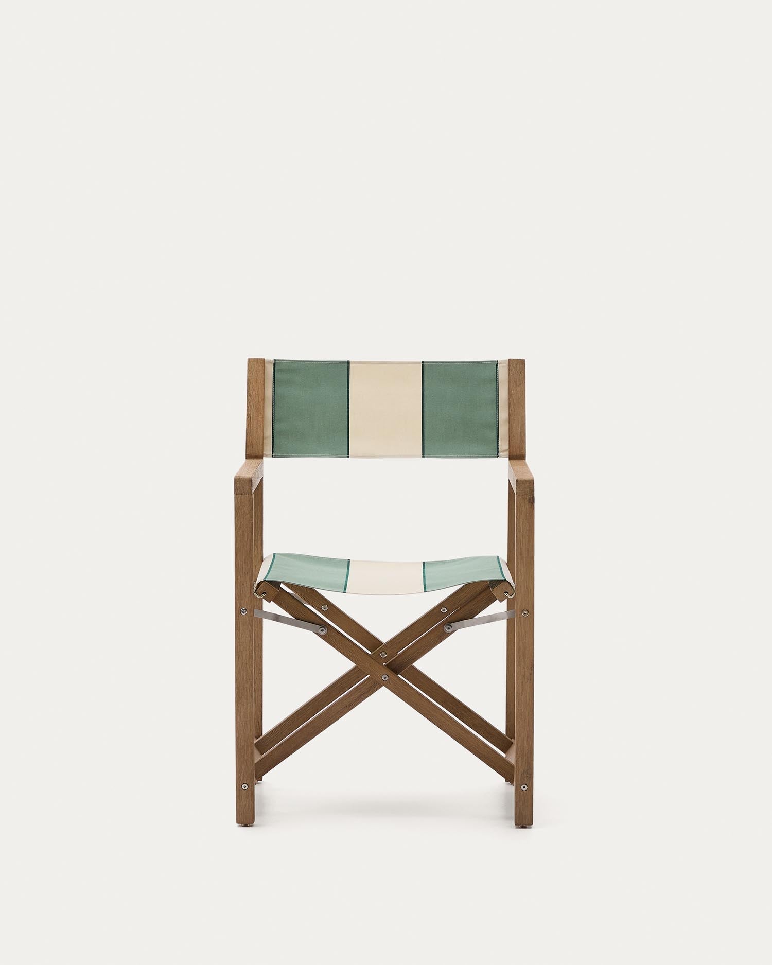 Grün-beige gestreifter Outdoor-Klappstuhl Vilara aus massivem Akazienholz, FSC™ 100% in Grün präsentiert im Onlineshop von KAQTU Design AG. Gartenstuhl ist von Kave Home