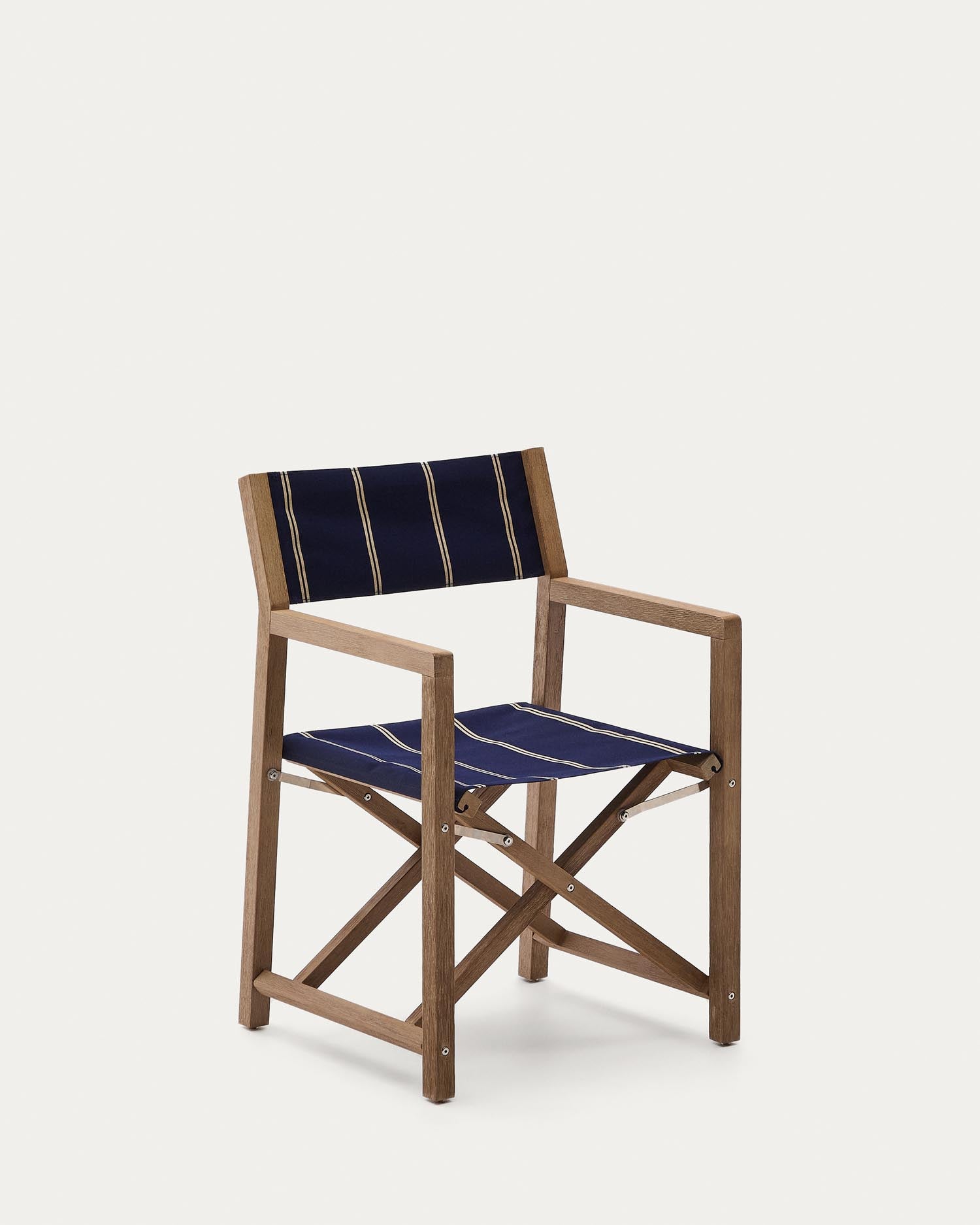 Blau-beige gestreifter Outdoor-Klappstuhl Vilara aus massivem Akazienholz, FSC™ 100% in Dunkelblau präsentiert im Onlineshop von KAQTU Design AG. Gartenstuhl ist von Kave Home