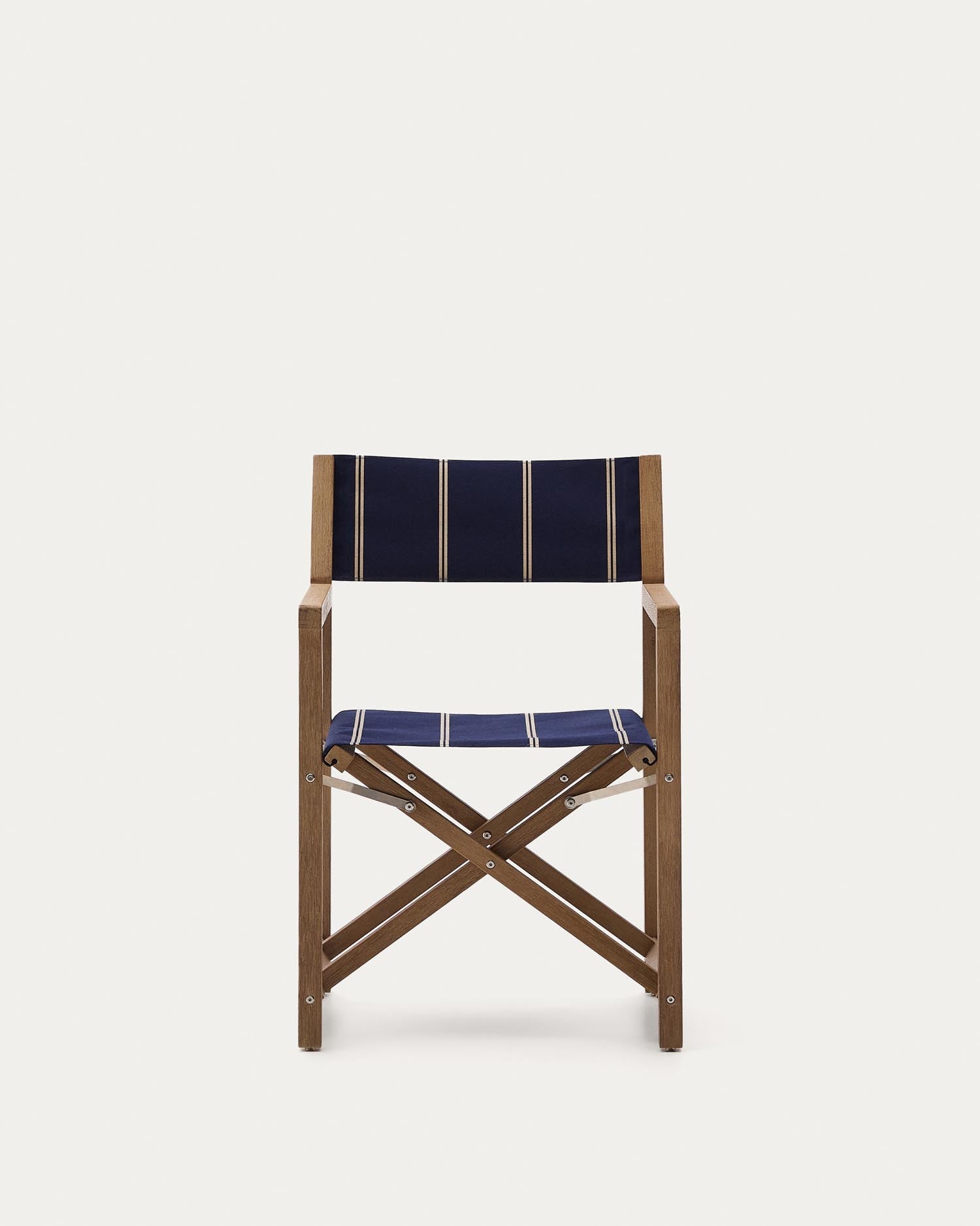 Blau-beige gestreifter Outdoor-Klappstuhl Vilara aus massivem Akazienholz, FSC™ 100% in Dunkelblau präsentiert im Onlineshop von KAQTU Design AG. Gartenstuhl ist von Kave Home