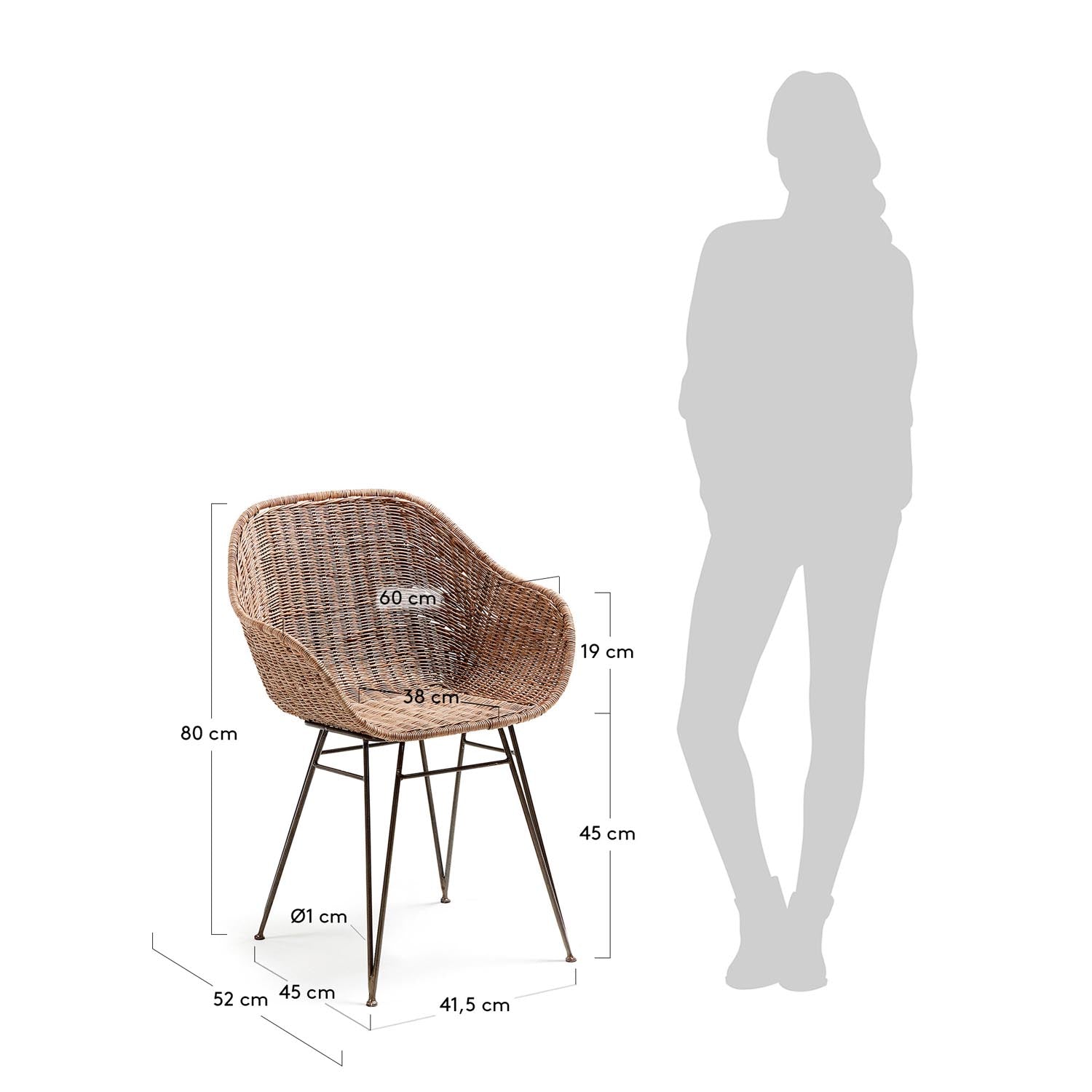 Chart Stuhl aus Rattan und Stahlbeine mit schwarzem Finish in Natur, Schwarz präsentiert im Onlineshop von KAQTU Design AG. Stuhl ist von Kave Home