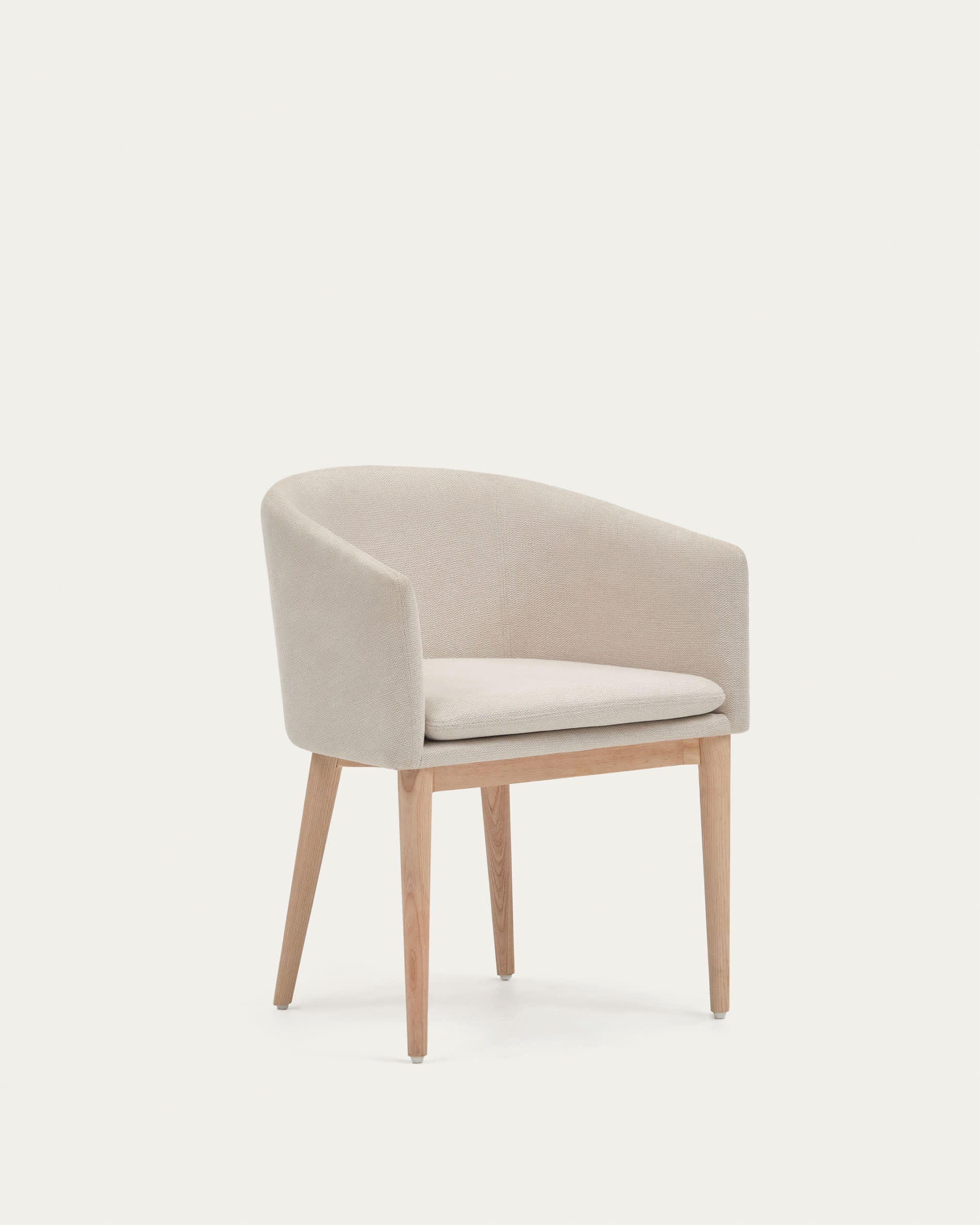 3D-Modell: Eleganter Harlan Stuhl, beige Chenille, Eschenholzbeine, stilvoll für Ess- und Wohnzimmer, AR-kompatibel.