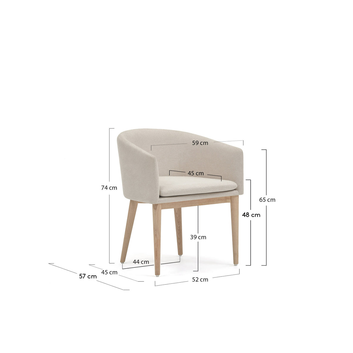 Harlan Stuhl aus beiger Chenille mit Beinen aus massiver Esche in Beige, Natur präsentiert im Onlineshop von KAQTU Design AG. Stuhl mit Armlehne ist von Kave Home