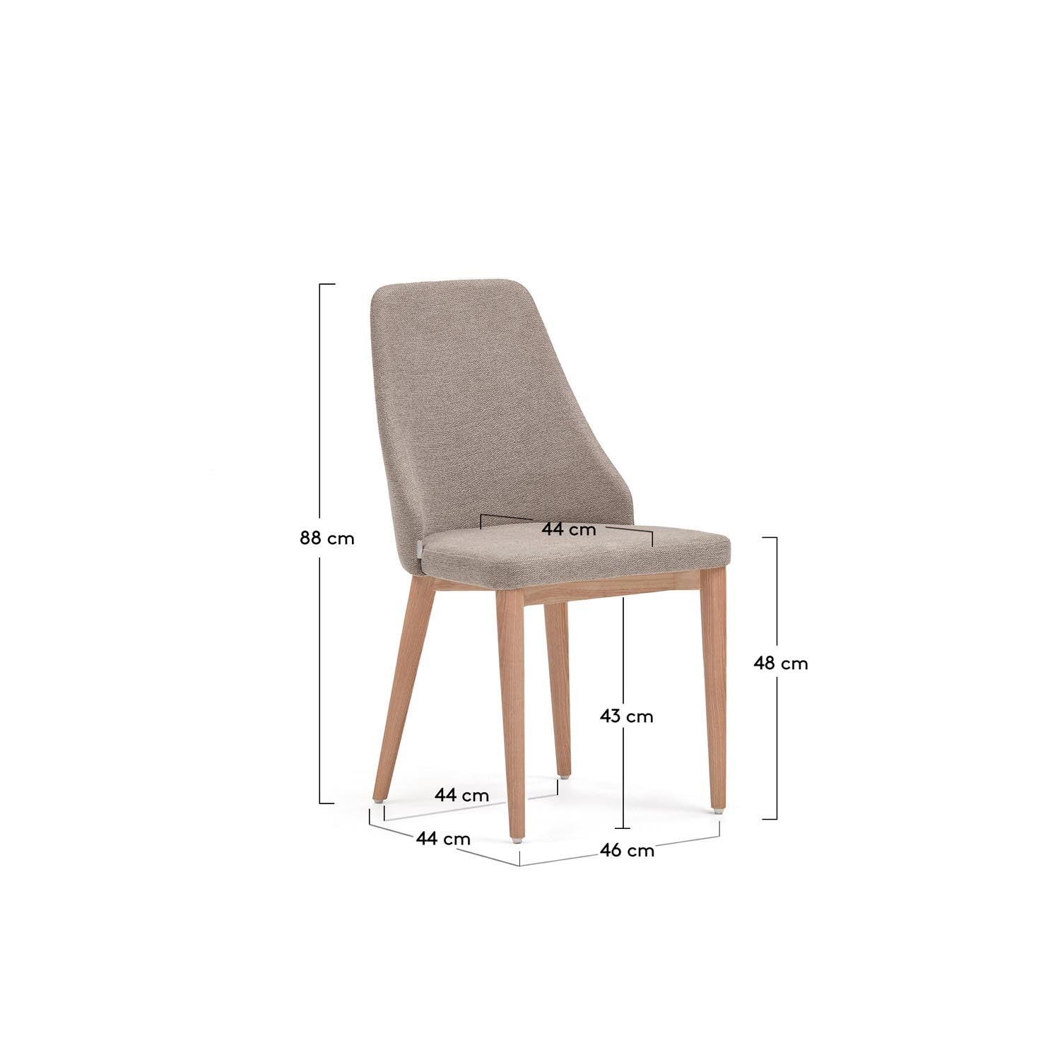 Rosie Stuhl aus brauner Chenille mit Beinen aus massiver Esche mit natürlichem Finish in Braun, Natur präsentiert im Onlineshop von KAQTU Design AG. Stuhl ist von Kave Home