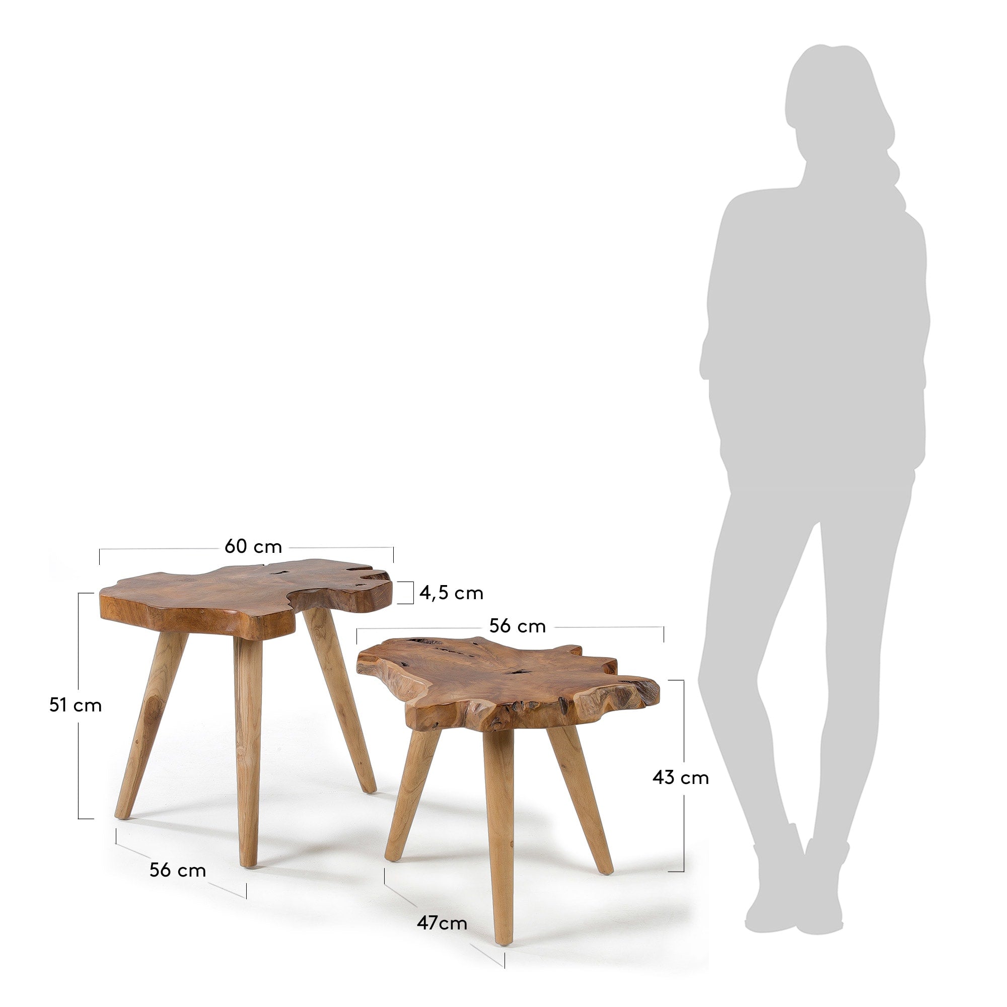 Elegantes Hattie Set aus 2 Teakholz-Beistelltischen für stilvolle und langlebige Outdoor-Gestaltung.