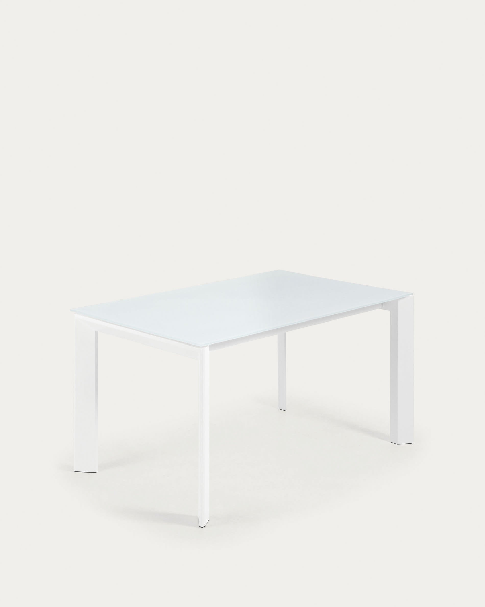 3D-Modell: Axis Ausziehtisch, weißes Glas, Stahlbeine, 140-200 cm, modern, pflegeleicht, ideal für Anlässe.