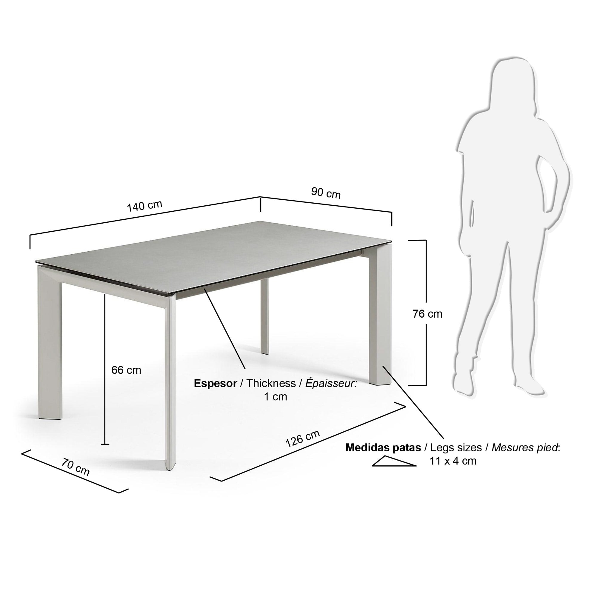 Moderner Axis Ausziehtisch von Kave Home mit stilvollem Hydra Plomo Finish, ideal für gemütliche Dinner und spontane Zusammenkünfte.