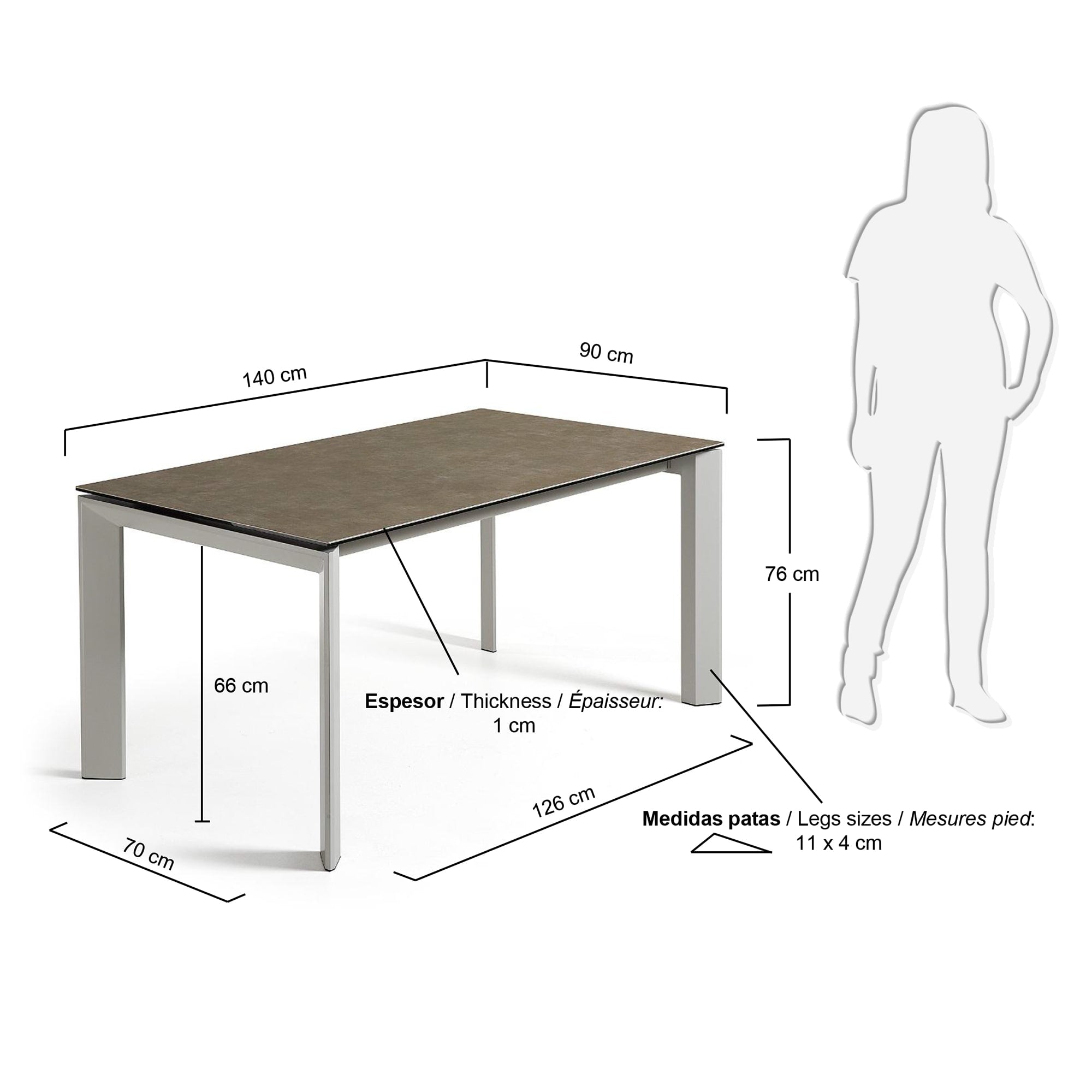 Eleganter Ausziehtisch mit grauer Feinsteinzeugplatte und robusten Stahlbeinen, perfekt für moderne Esszimmer.