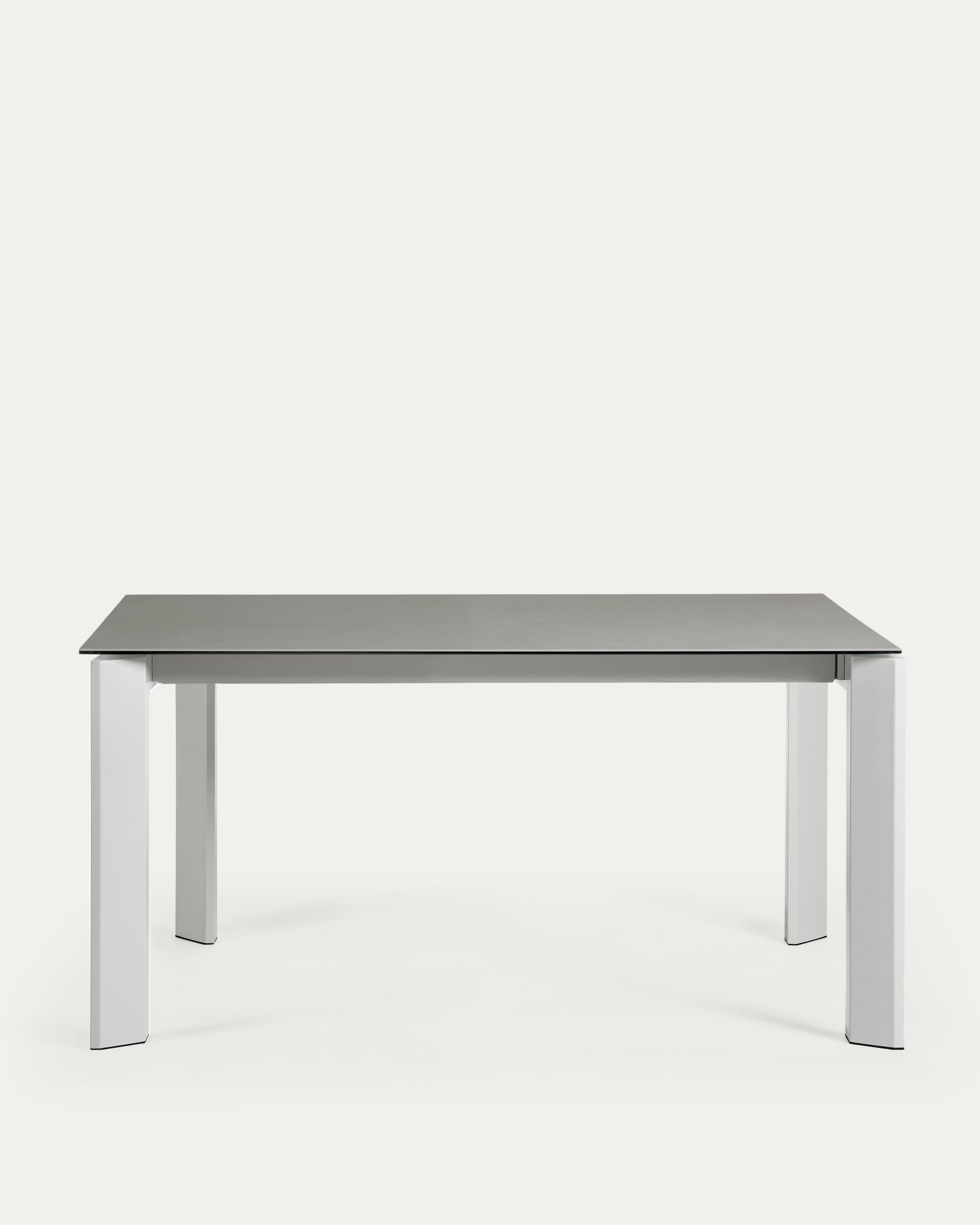 Eleganter Axis Ausziehtisch mit grauen Beinen und Hydra Plomo Feinsteinzeugplatte, 160-220 cm, von Kave Home.