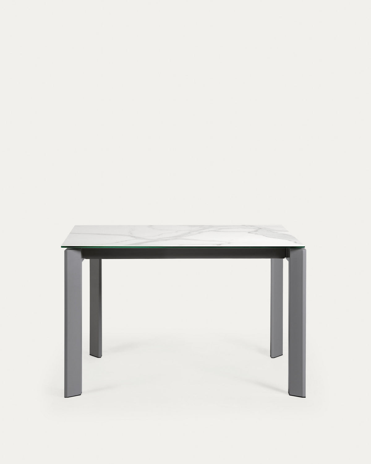 Axis Ausziehtisch Feinsteinzeug mit Finish in Kalos Weiss und Beine in Dunkelgrau 120 (180) cm in Weiss, Grau präsentiert im Onlineshop von KAQTU Design AG. Esstisch ist von Kave Home