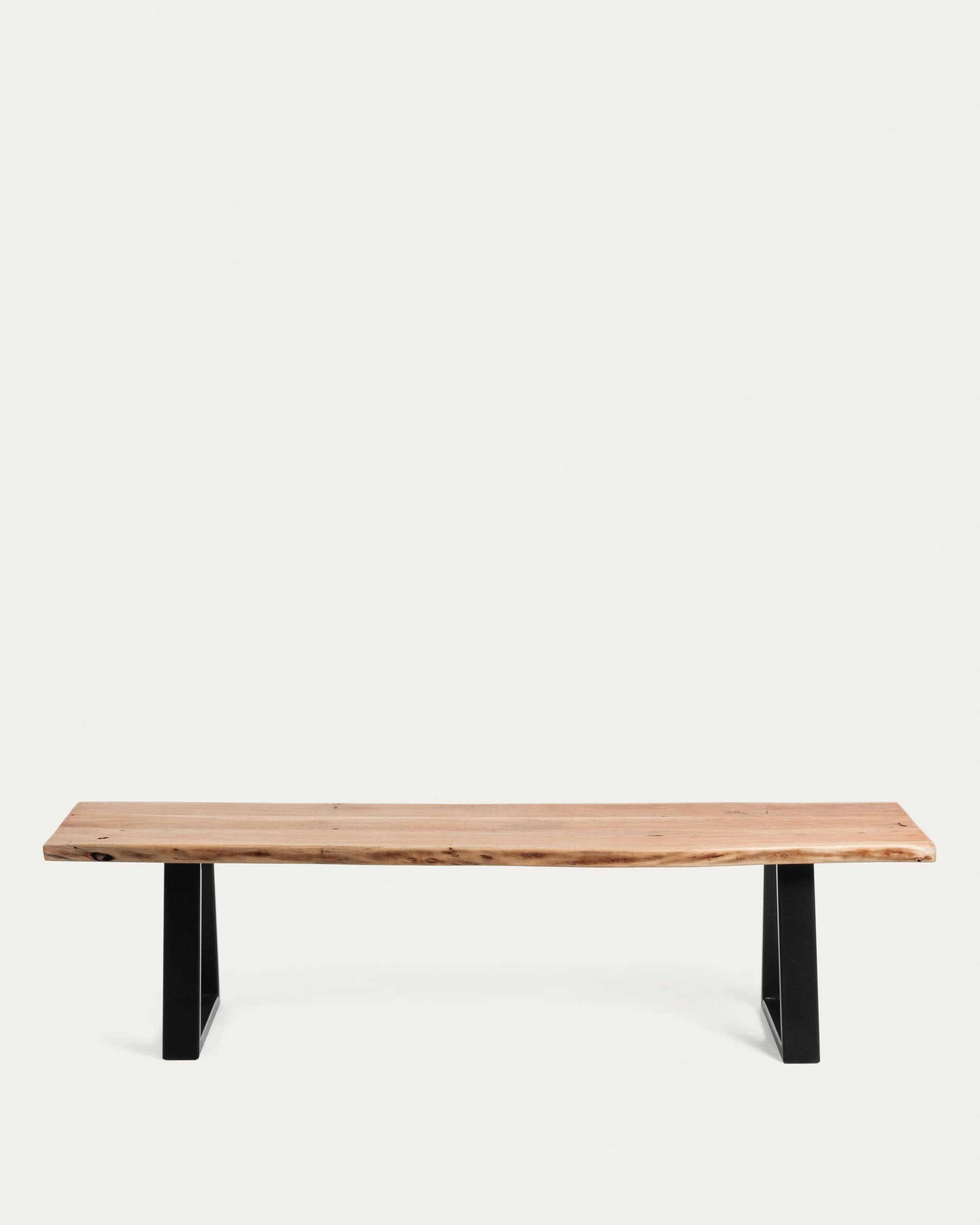 Stilvolle Alaia Bank aus Akazienholz und schwarzem Stahl, 180 cm, perfekt für zeitgemässe Wohn- und Esszimmer.