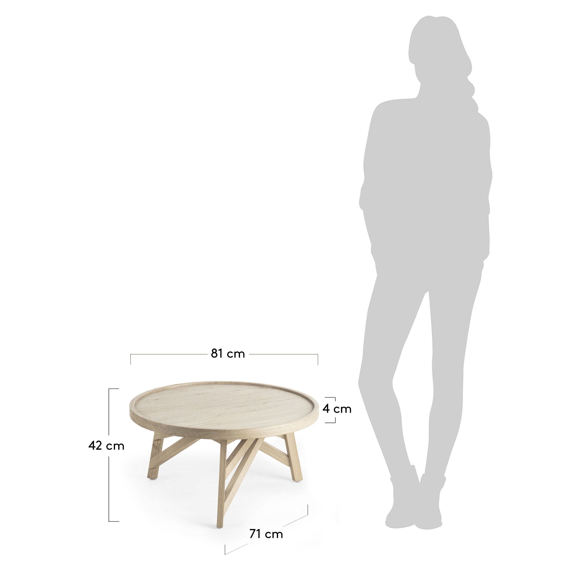 Entdecken Sie den Tenda Couchtisch aus robustem Mindi-Holz (Ø 81 cm) – ein stilvolles Möbelstück, das Funktionalität und natürliche Schönheit vereint.