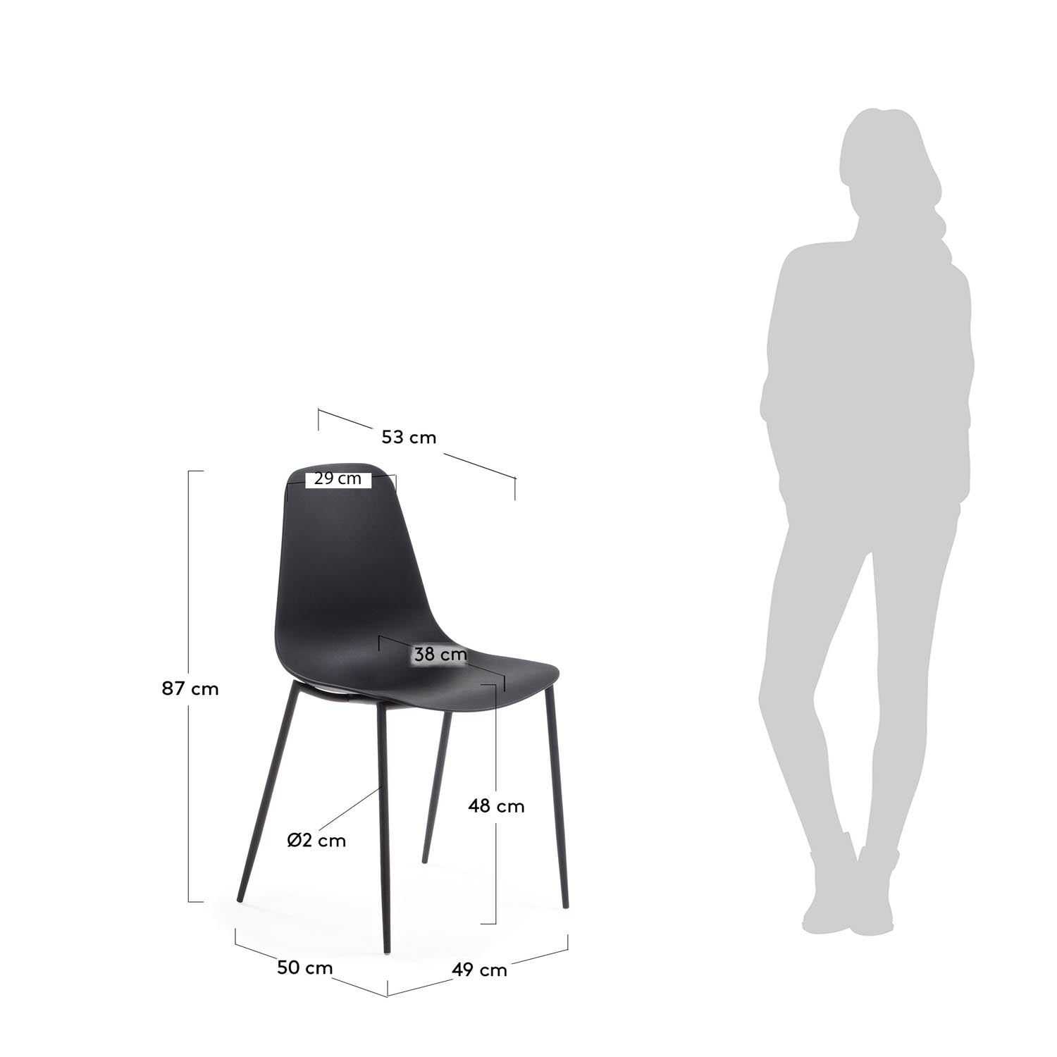 Eleganter Whatts Stuhl von Kave Home mit robusten Stahlbeinen in Schwarz. Ideal für stilvolle Einrichtung und höchsten Sitzkomfort.