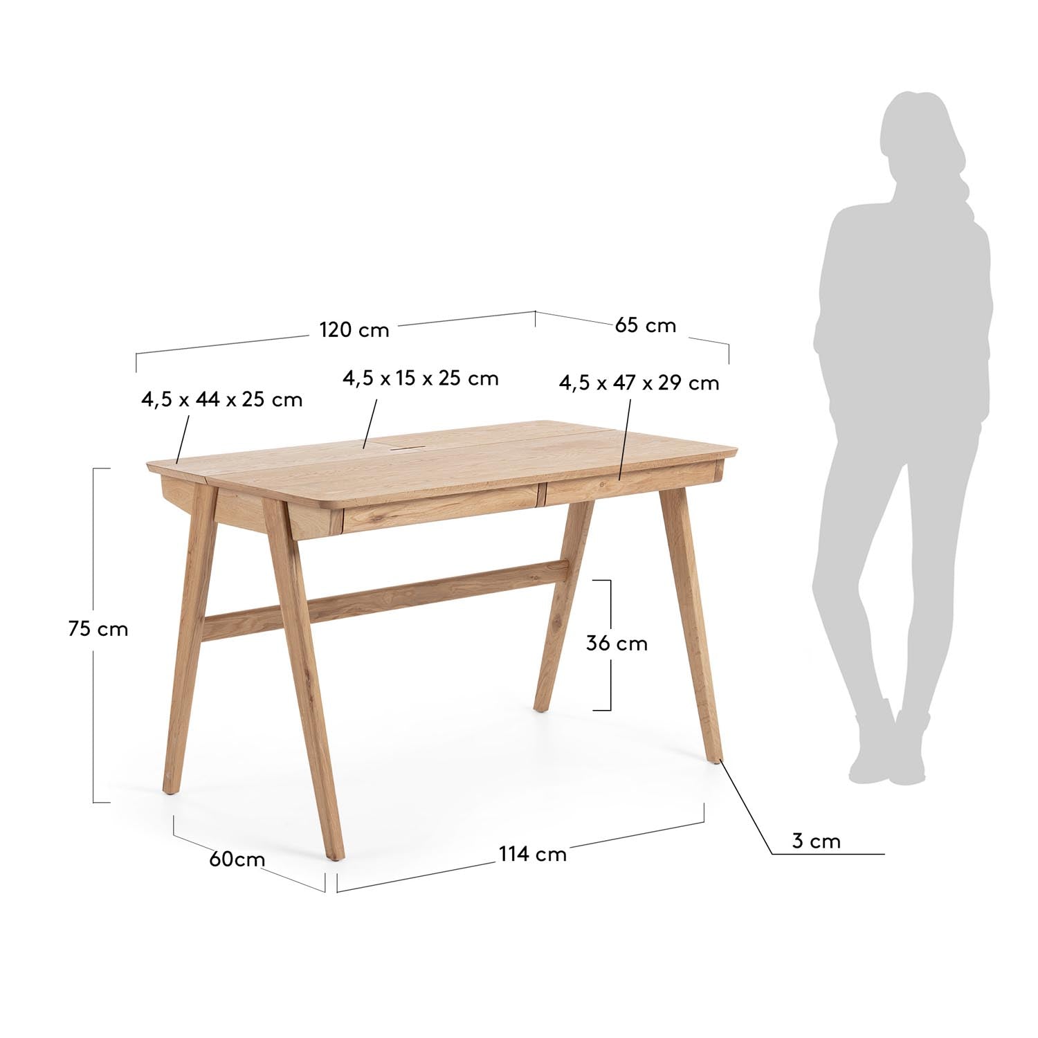 Moderner Julia Tisch von Kave Home, 120 x 65 cm, aus hochwertigem Eschenholz und MDF E0 für stilvolles Arbeiten im Home Office.