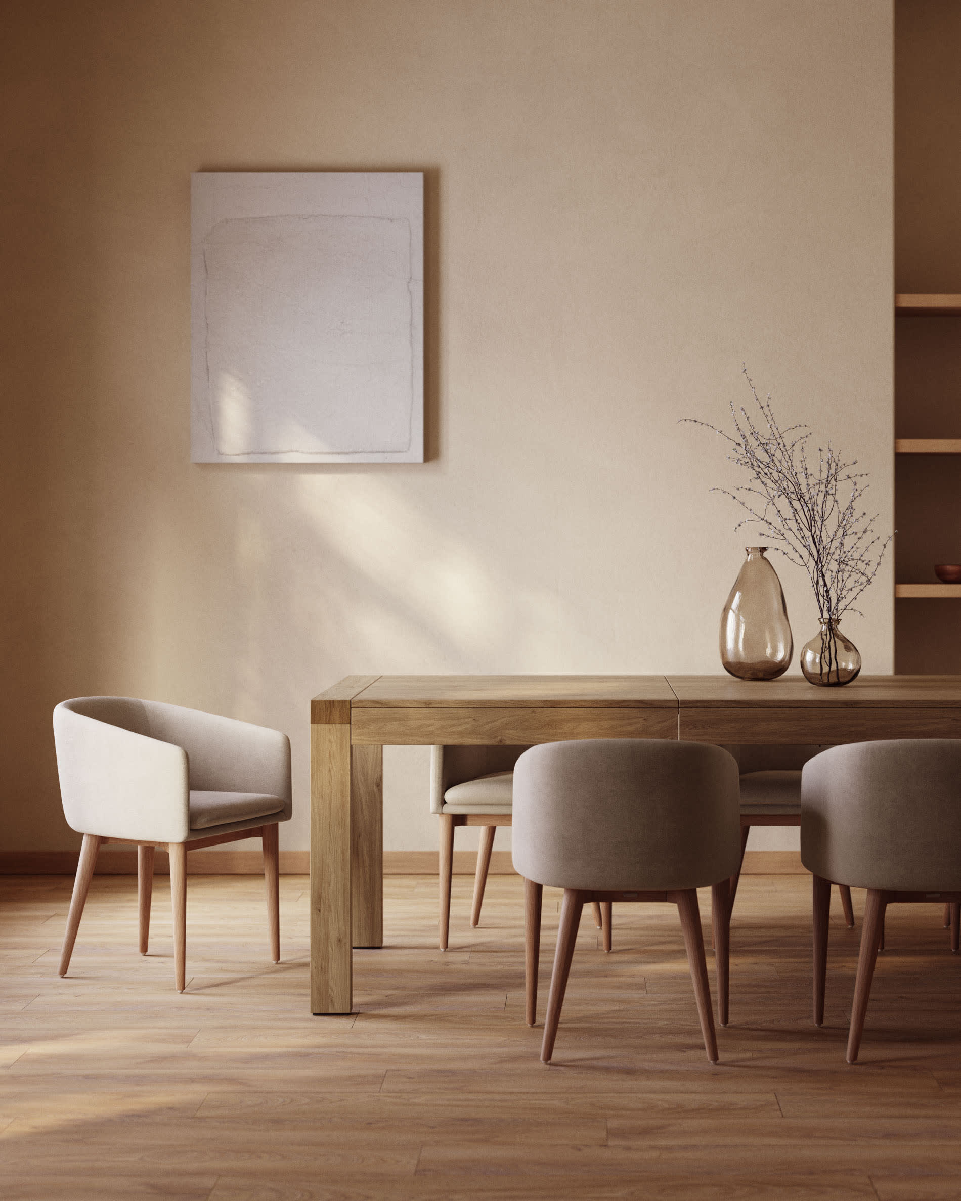 Eleganter Briva Ausziehtisch aus Eichenfurnier, natürliches Finish, 180-230x90 cm, ideal für stilvolle Esszimmer.
