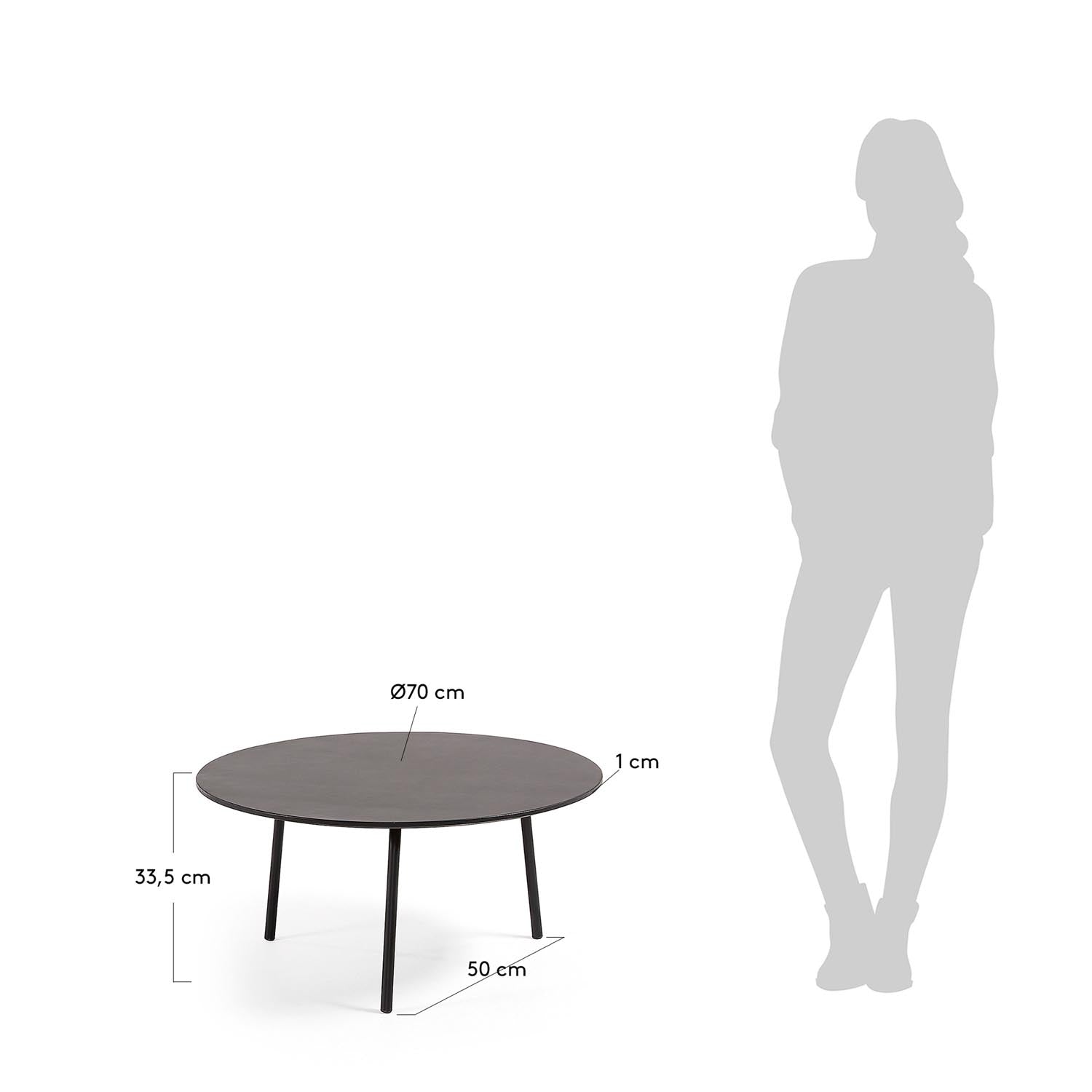 Moderner Mathis Couchtisch aus Zementfaser und robusten Stahlbeinen, Ø 70 cm, ideal für stilvolle Wohnräume und überdachte Terrassen.
