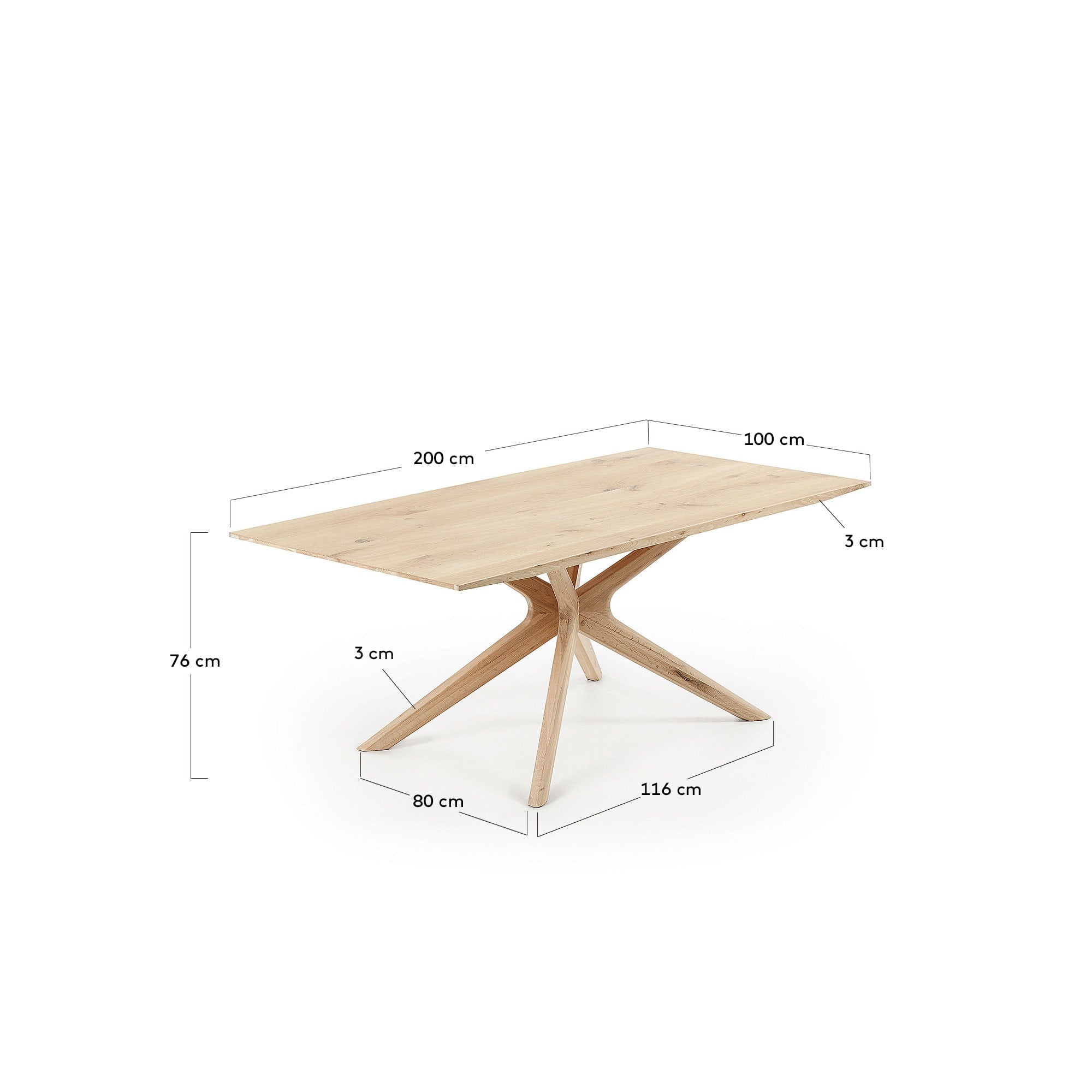 Moderner Armande Tisch aus Eichenfurnier, 200x100 cm, mit hellem Finish. Ideal für elegante Wohn- und Esszimmer.