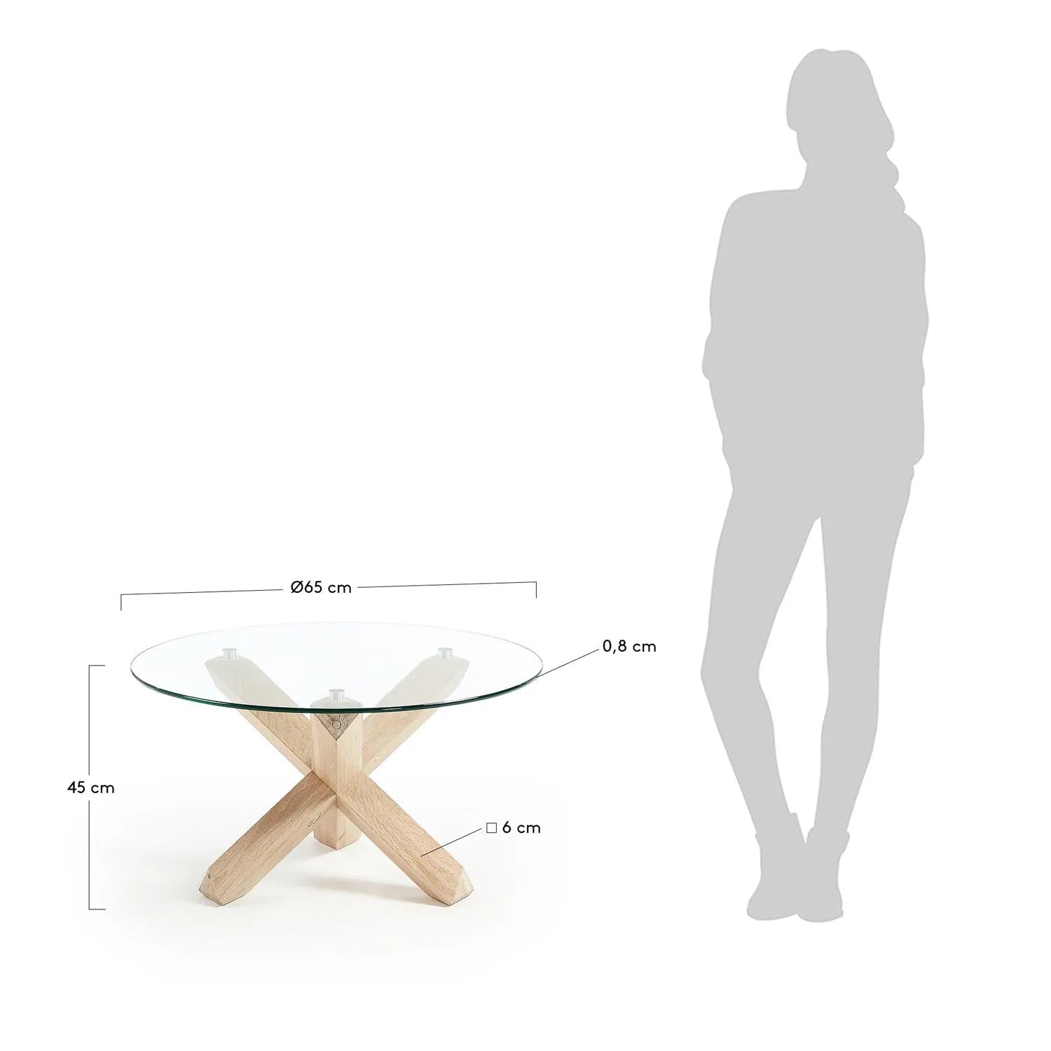 Lotus Couchtisch Ø 65 cm aus Glas und Beine aus massiver Eiche in Natur, Klar präsentiert im Onlineshop von KAQTU Design AG. Beistelltisch ist von Kave Home