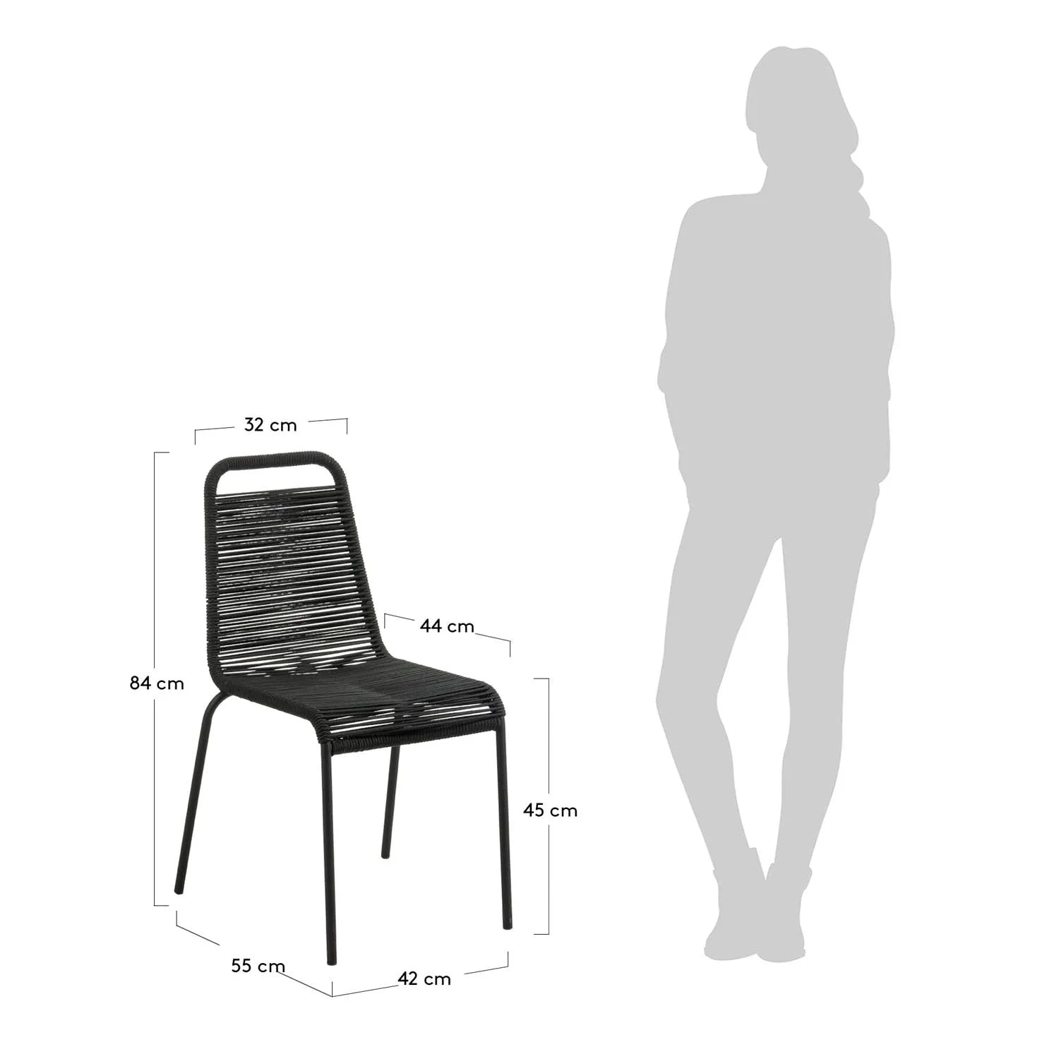 Lambton Stuhl: Elegante Stapelbarkeit in schwarzem Seil & Stahl.