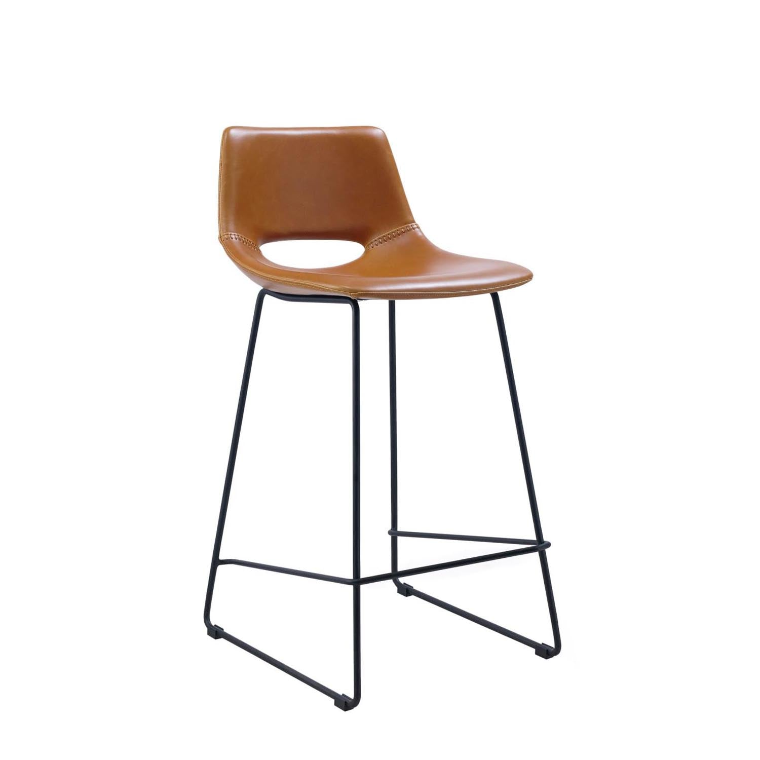 Zahara Barhocker aus Kunstleder braun und Stahl mit schwarzem Finish Höhe 65 cm in Braun, Schwarz präsentiert im Onlineshop von KAQTU Design AG. Barhocker ist von Kave Home