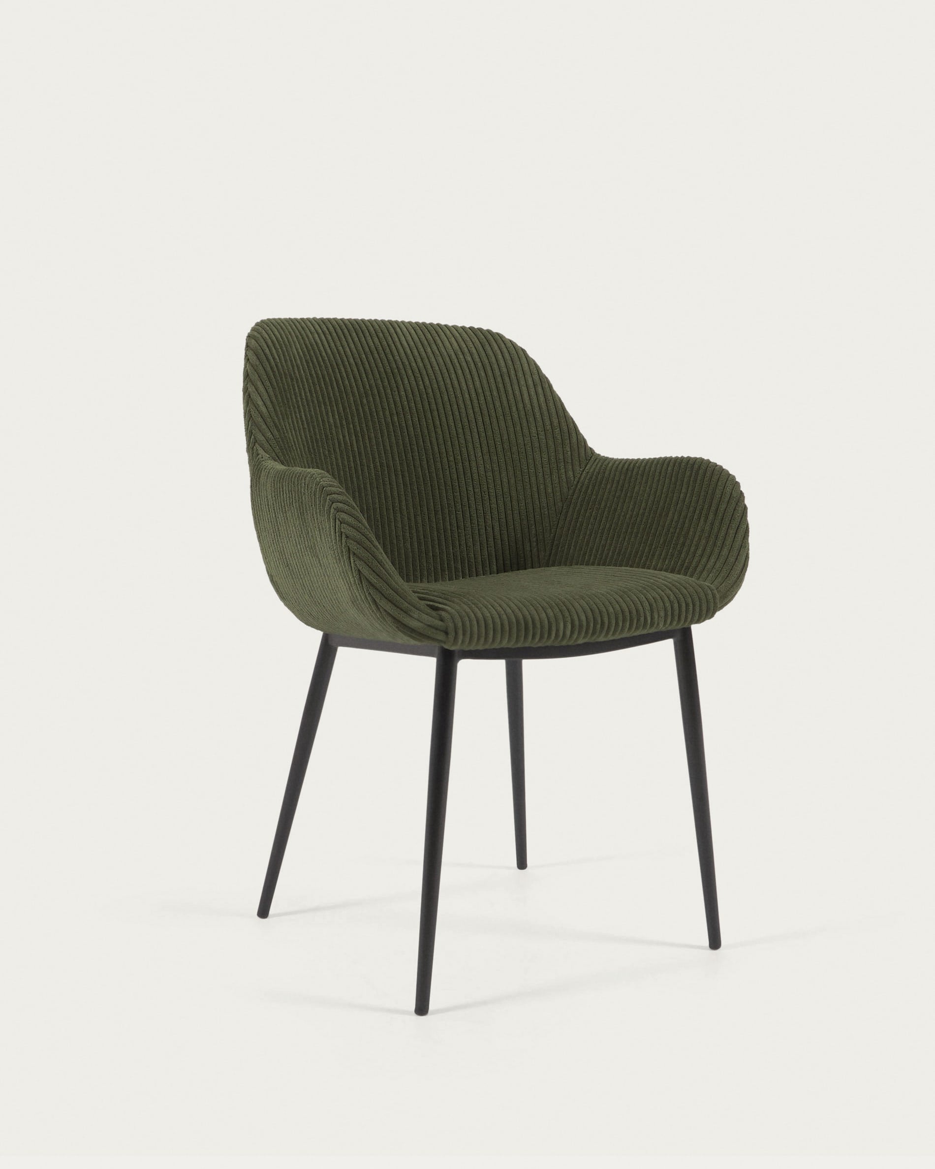 3D-Modell des Konna Stuhls: Dunkelgrüner Cord, Retro-Stil, schwarz lackierte Stahlbeine, ideal für AR-Visualisierungen.