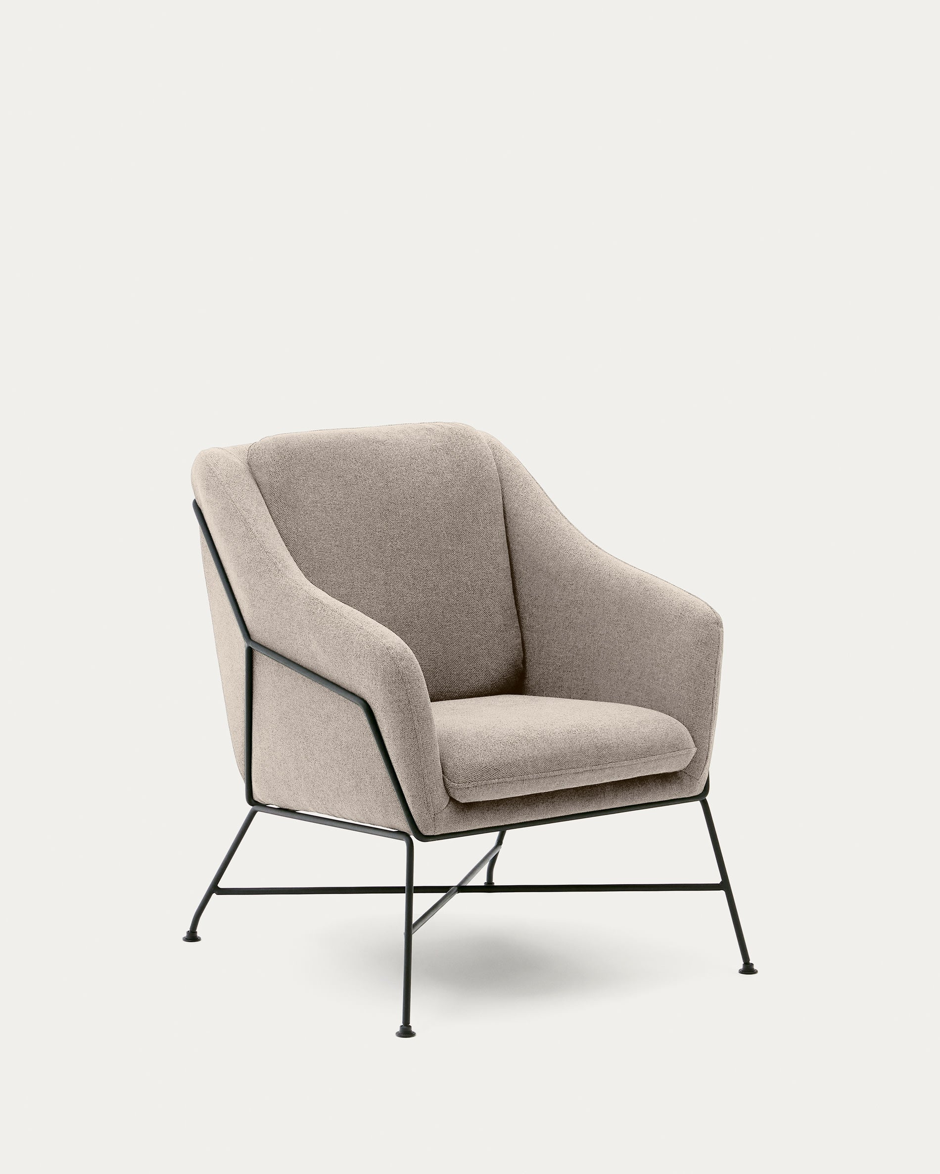 3D-Modell des Brida Sessels in Beige mit schwarzen Stahlbeinen, modernes Design für stilvolle Räume, AR-kompatibel.