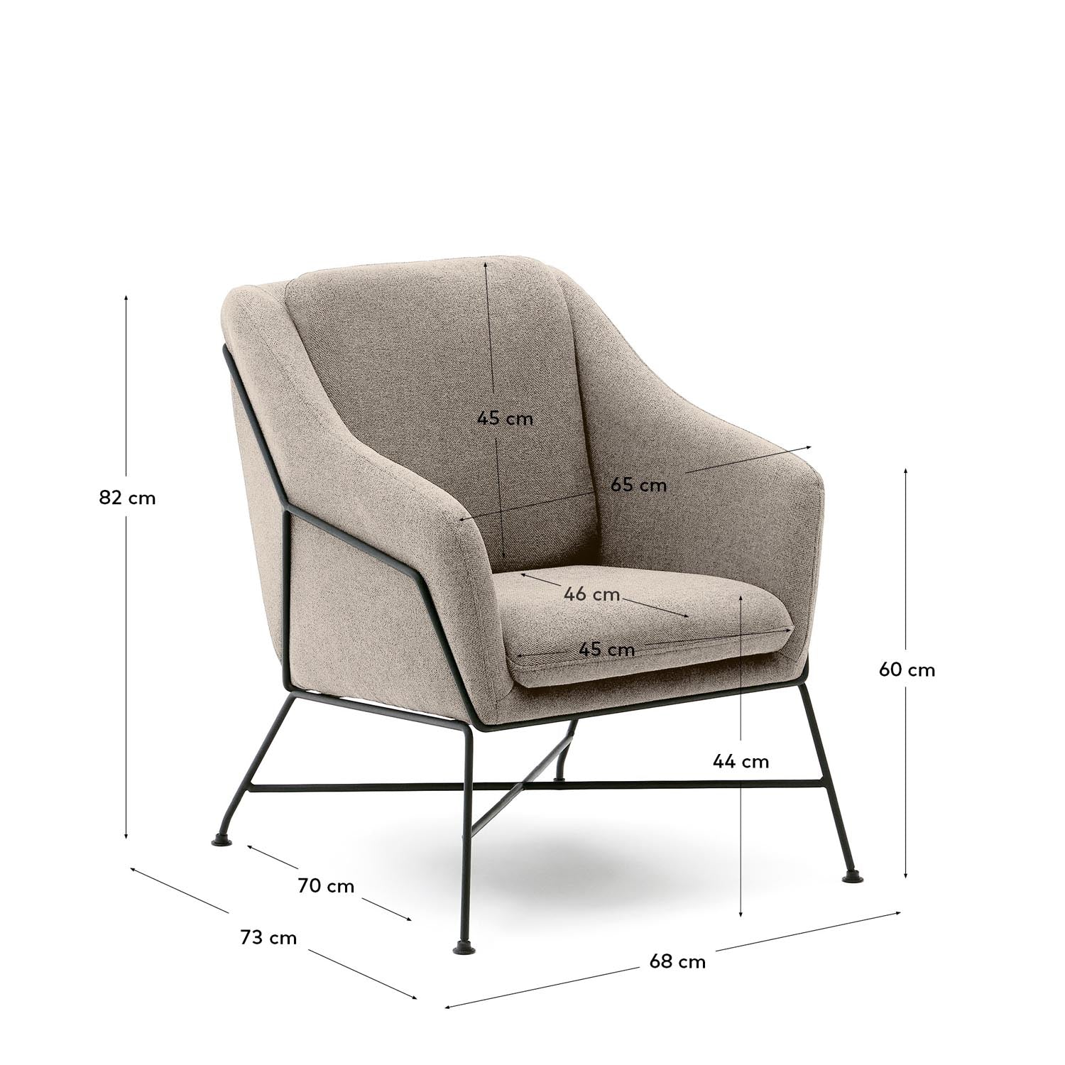 Entdecke den Brida Sessel in Beige mit eleganten Stahlbeinen in Schwarz. Stilvolles Design trifft auf höchsten Komfort für dein Zuhause.