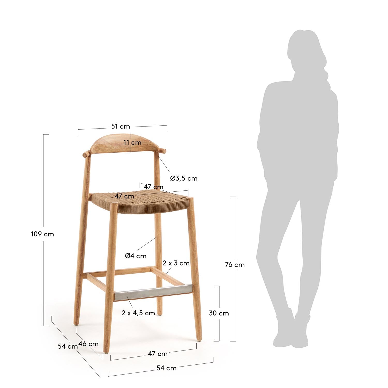 Nina Hocker aus massivem Akazienholz, 76 cm hoch, FSC-zertifiziert, perfekt für Garten und Terrasse, handgefertigt, wetterfest und langlebig.