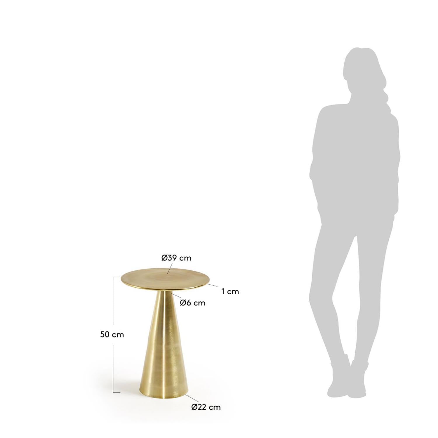 Stilvoller Rhet Beistelltisch aus robustem Metall mit edlem Gold-Finish, Ø 39 cm. Perfekt für jeden Raum und vielseitig einsetzbar.