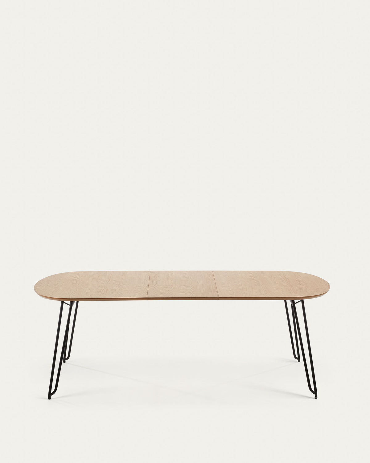 Novac ausziehbarer Tisch 140 (220) x 90 cm mit Eichenfurnier und schwarzen Stahlbeinen in Natur, Schwarz präsentiert im Onlineshop von KAQTU Design AG. Esstisch ist von Kave Home