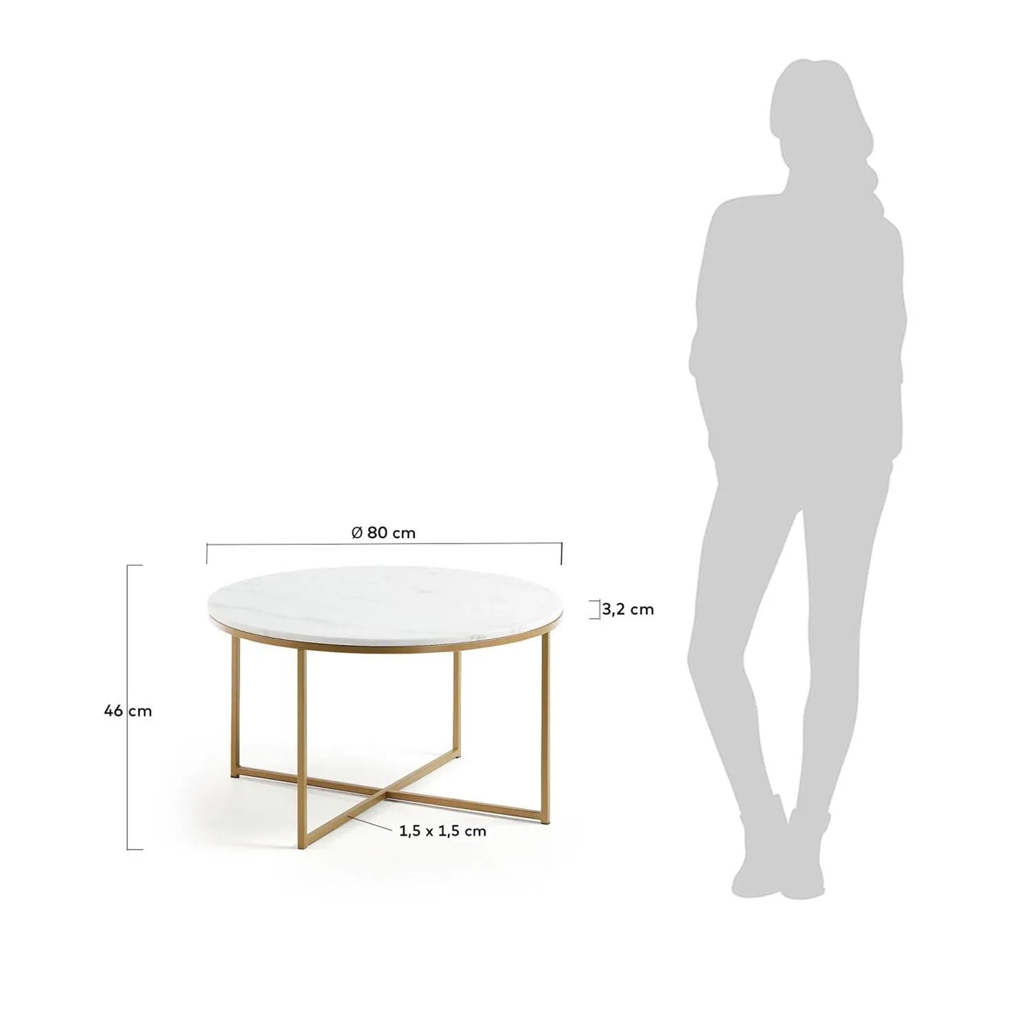 Sheffield Couchtisch aus weißem Marmor und Stahlbeinen mit goldenem Finish Ø 80 cm in Weiß, Gold präsentiert im Onlineshop von KAQTU Design AG. Beistelltisch ist von Kave Home