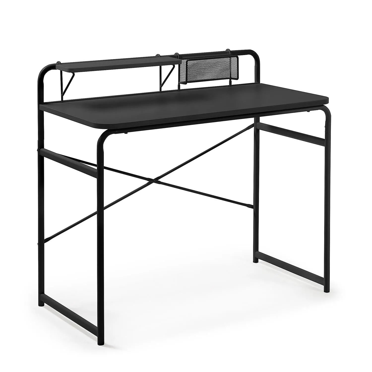 Eleganter Foreman Tisch: 98x46 cm, Melaminplatte, robuste Stahlbeine, integrierter Stauraum. Ideal für modernes Home Office.