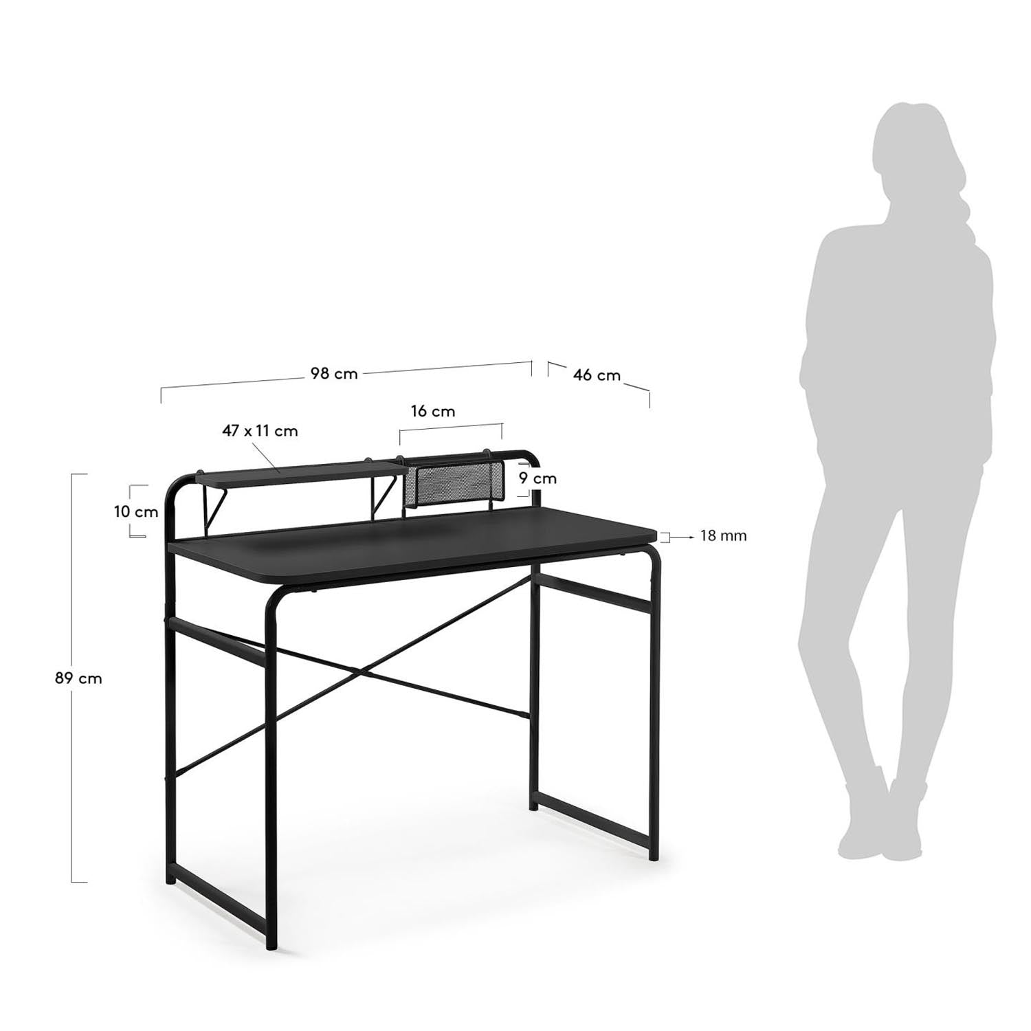 Foreman Tisch aus Melamin schwarz und Stahlbeine mit schwarzem Finish 98 x 46 cm in Schwarz präsentiert im Onlineshop von KAQTU Design AG. Schreibtisch ist von Kave Home