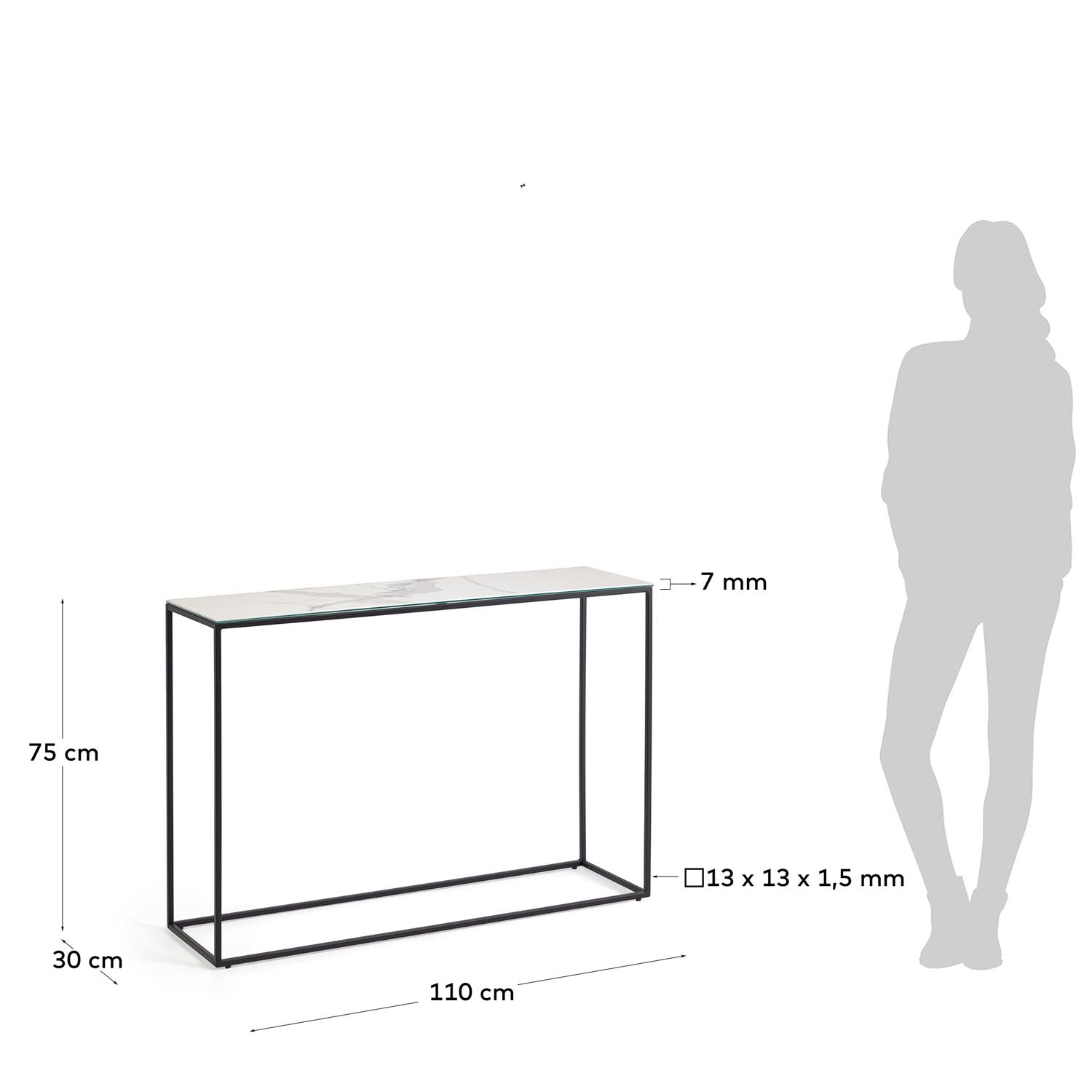 Eleganter Konsolentisch Rewena von Kave Home: Hochwertiges Feinsteinzeug in Kalos Weiss und stabiles Stahlgestell für stilvolle Akzente.