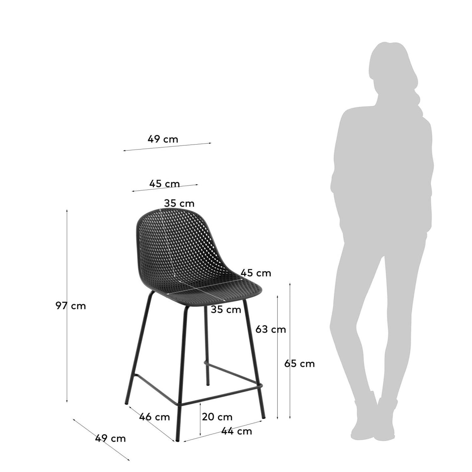 Stylischer Outdoor-Hocker Quinby in Grau, 65 cm hoch. Robuste Materialien, pflegeleicht und ideal für jeden Außenbereich.