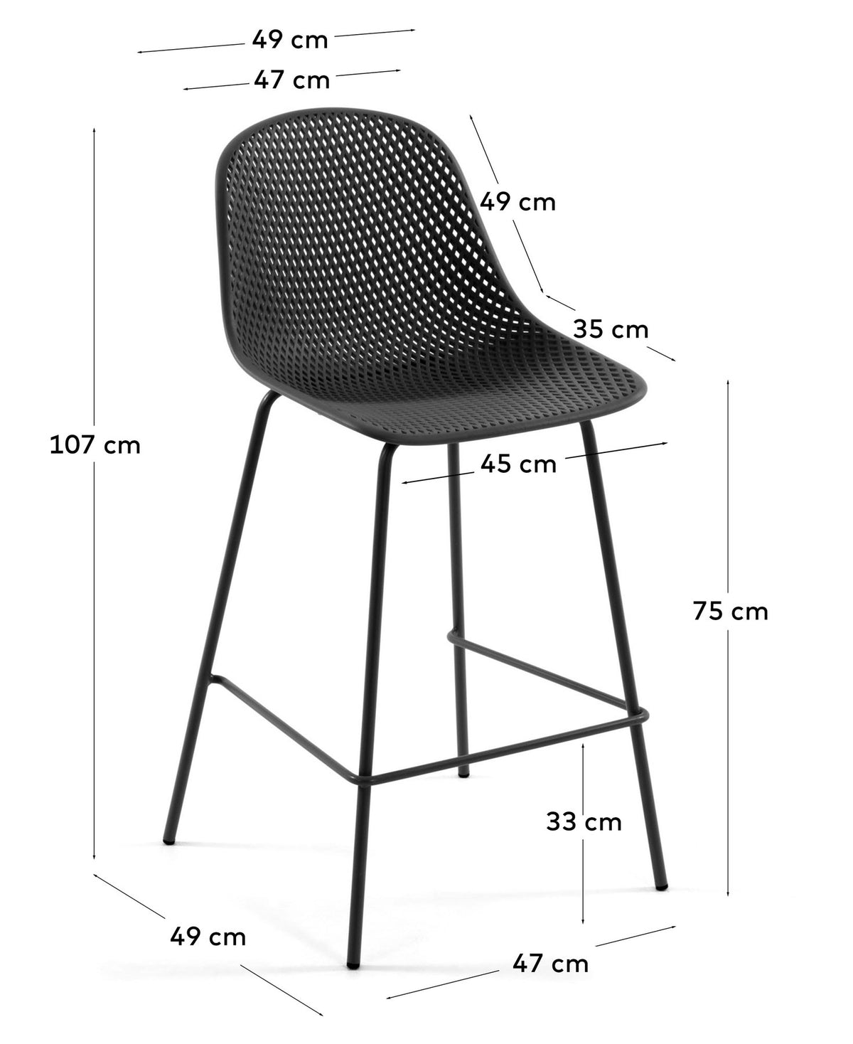 Outdoor Hocker Quinby grau Höhe 75 cm in Grau präsentiert im Onlineshop von KAQTU Design AG. Outdoor-Barstuhl ist von Kave Home