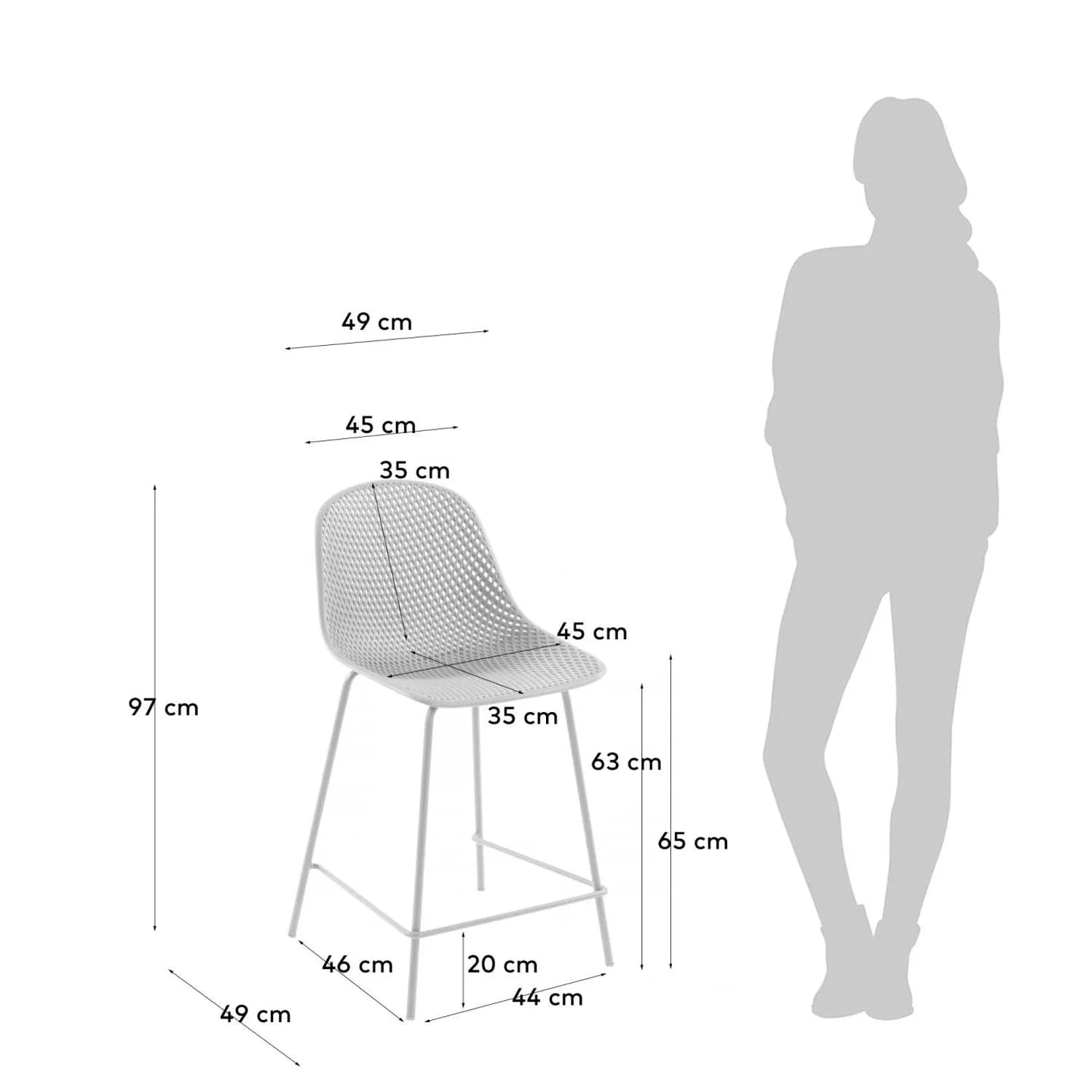 Stilvoller Outdoor-Hocker Quinby 65 cm in Weiß von Kave Home.